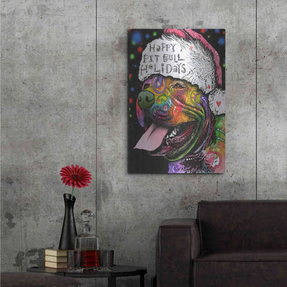 Luxe Metal Art 'Christmas Pitbull' by Dean Russo, Metal Wall Art,24x36