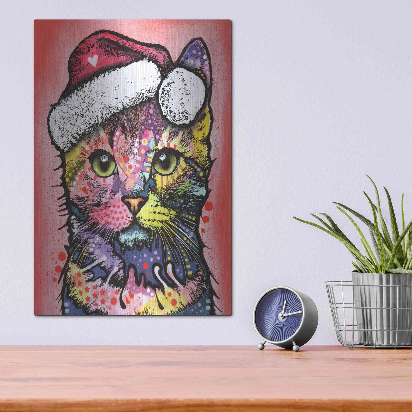 Luxe Metal Art 'Christmas Cat' by Dean Russo, Metal Wall Art,12x16