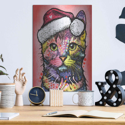 Luxe Metal Art 'Christmas Cat' by Dean Russo, Metal Wall Art,12x16