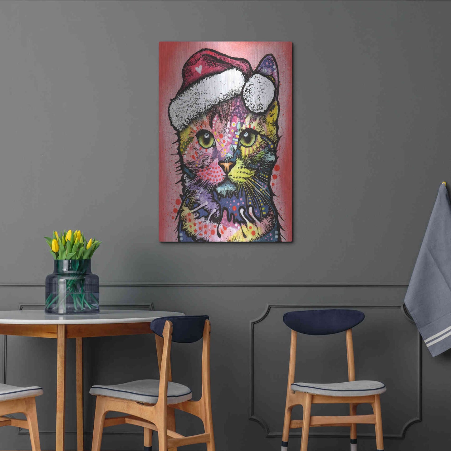 Luxe Metal Art 'Christmas Cat' by Dean Russo, Metal Wall Art,24x36