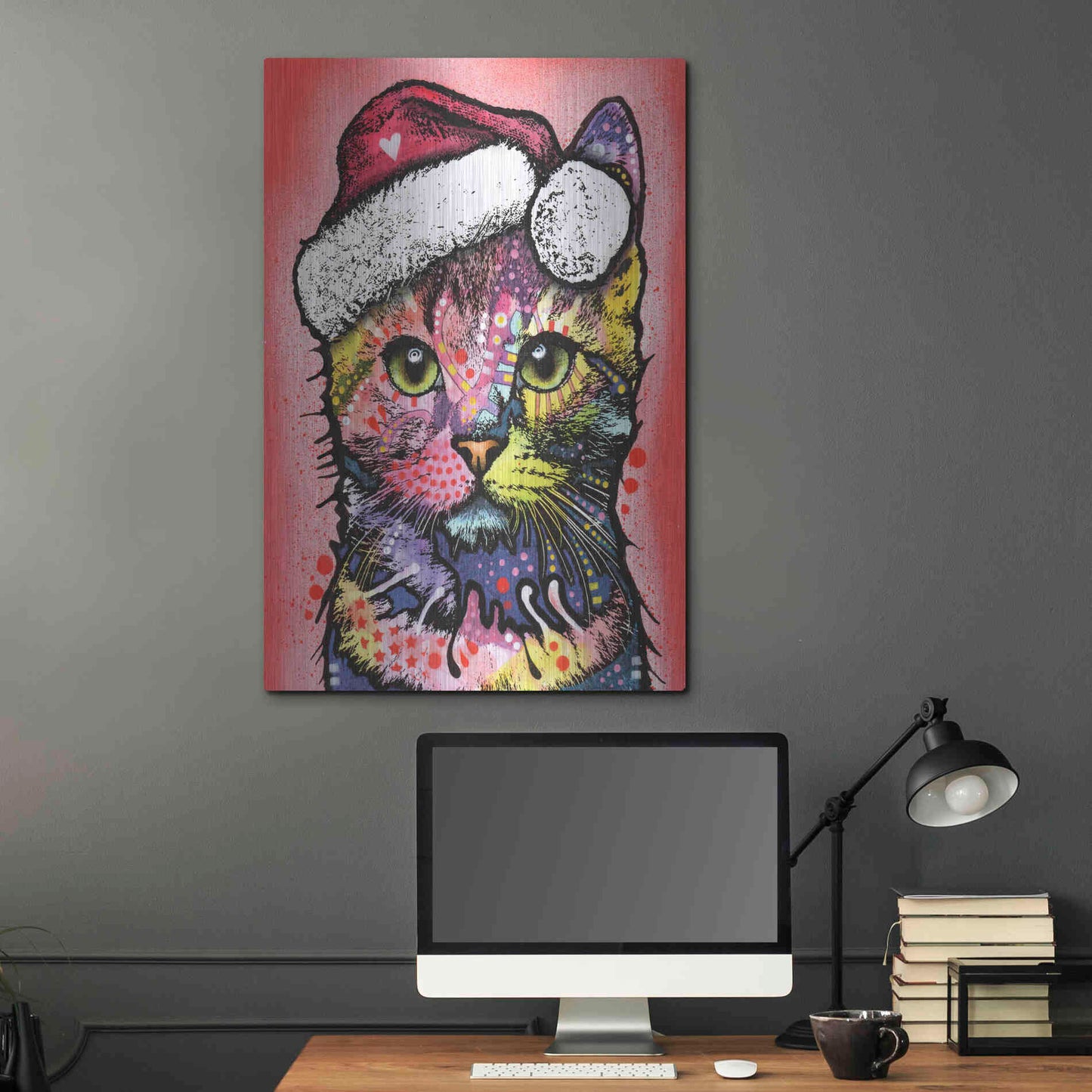 Luxe Metal Art 'Christmas Cat' by Dean Russo, Metal Wall Art,24x36