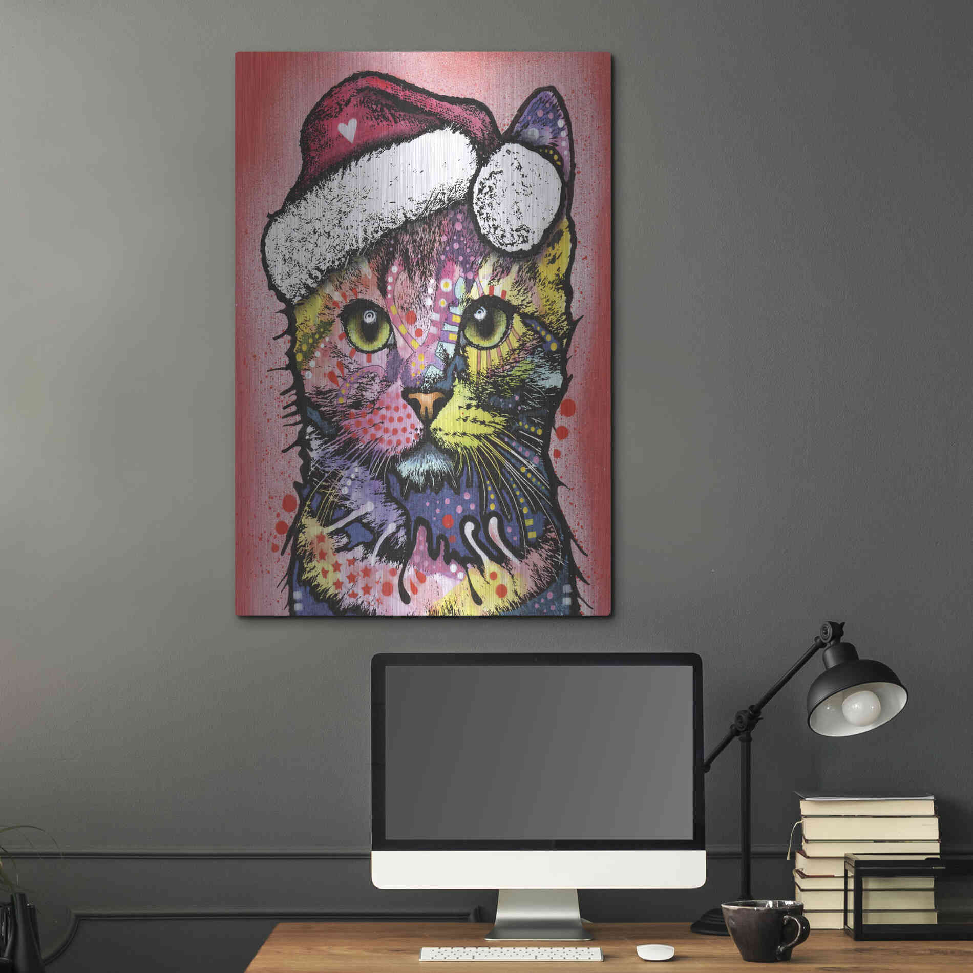 Luxe Metal Art 'Christmas Cat' by Dean Russo, Metal Wall Art,24x36