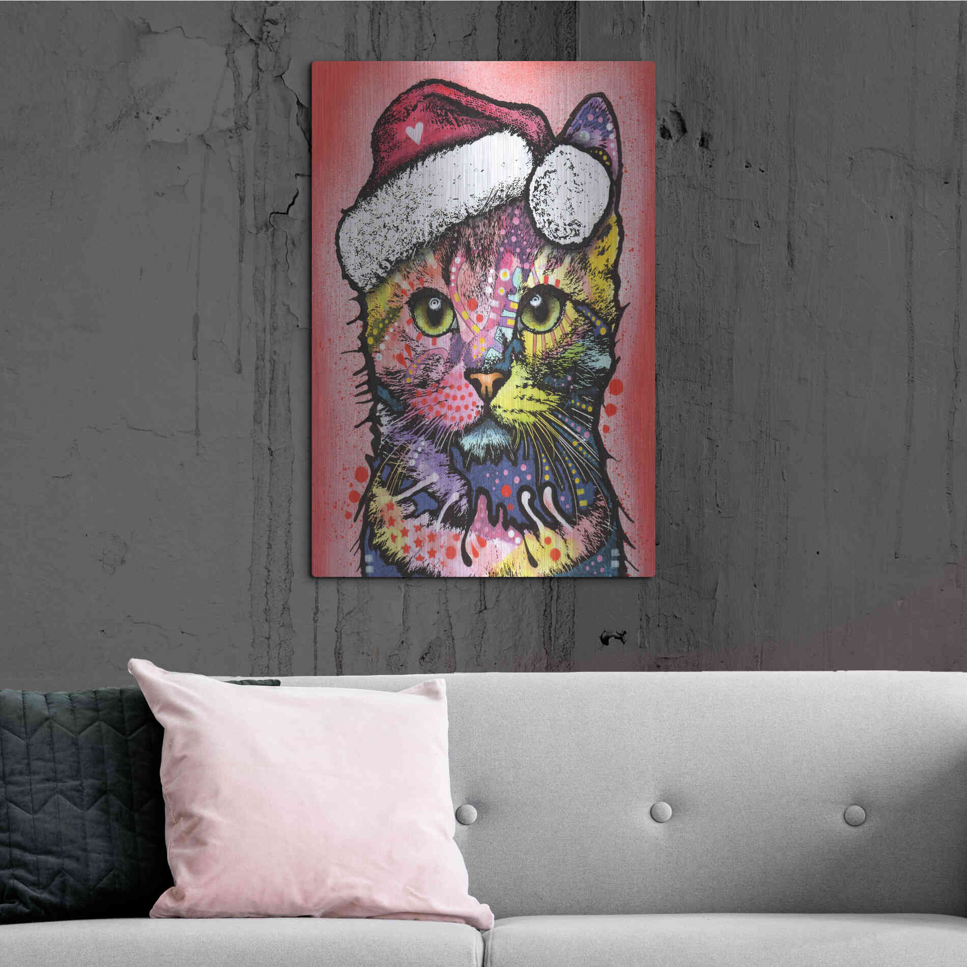 Luxe Metal Art 'Christmas Cat' by Dean Russo, Metal Wall Art,24x36