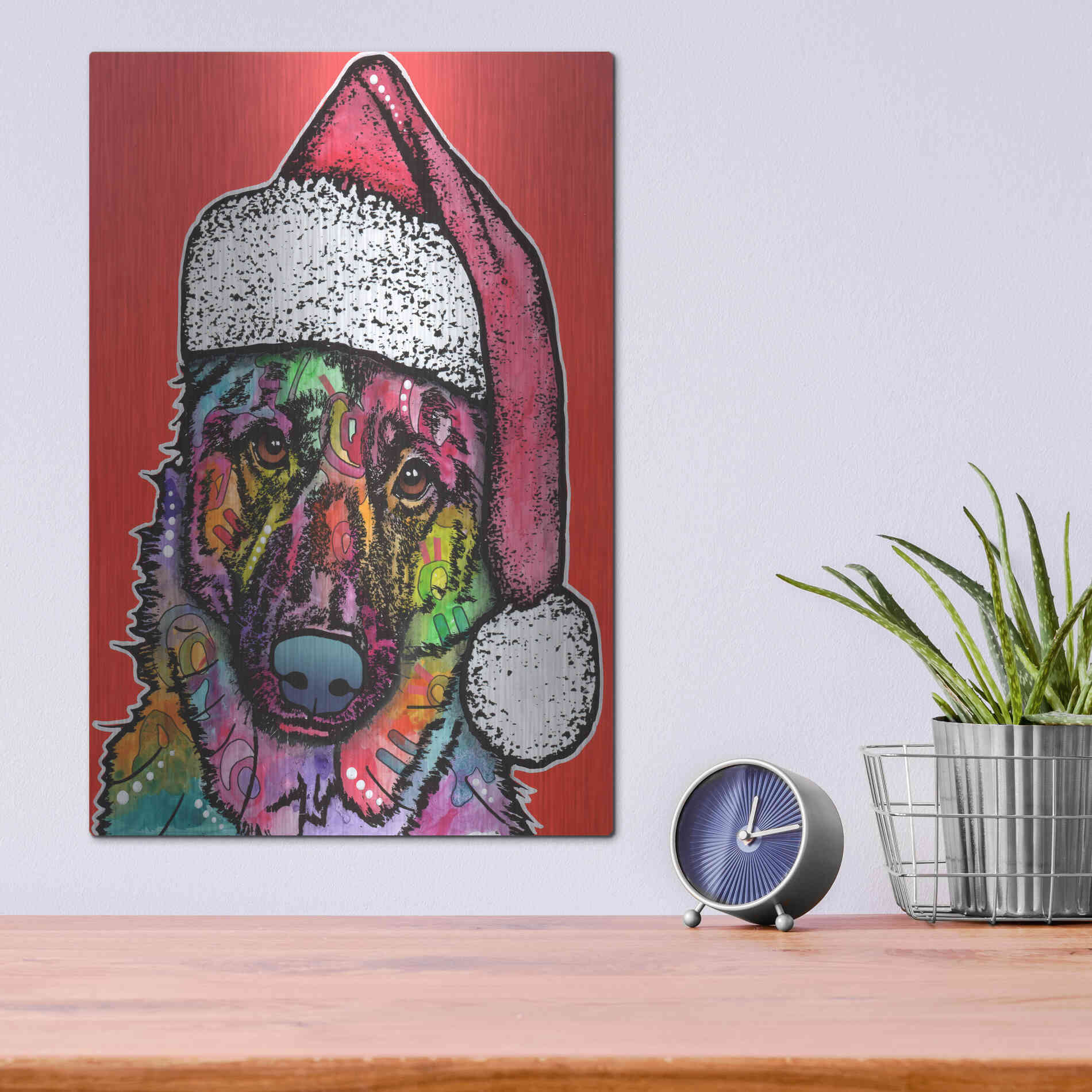 Luxe Metal Art 'Christmas Dog' by Dean Russo, Metal Wall Art,12x16