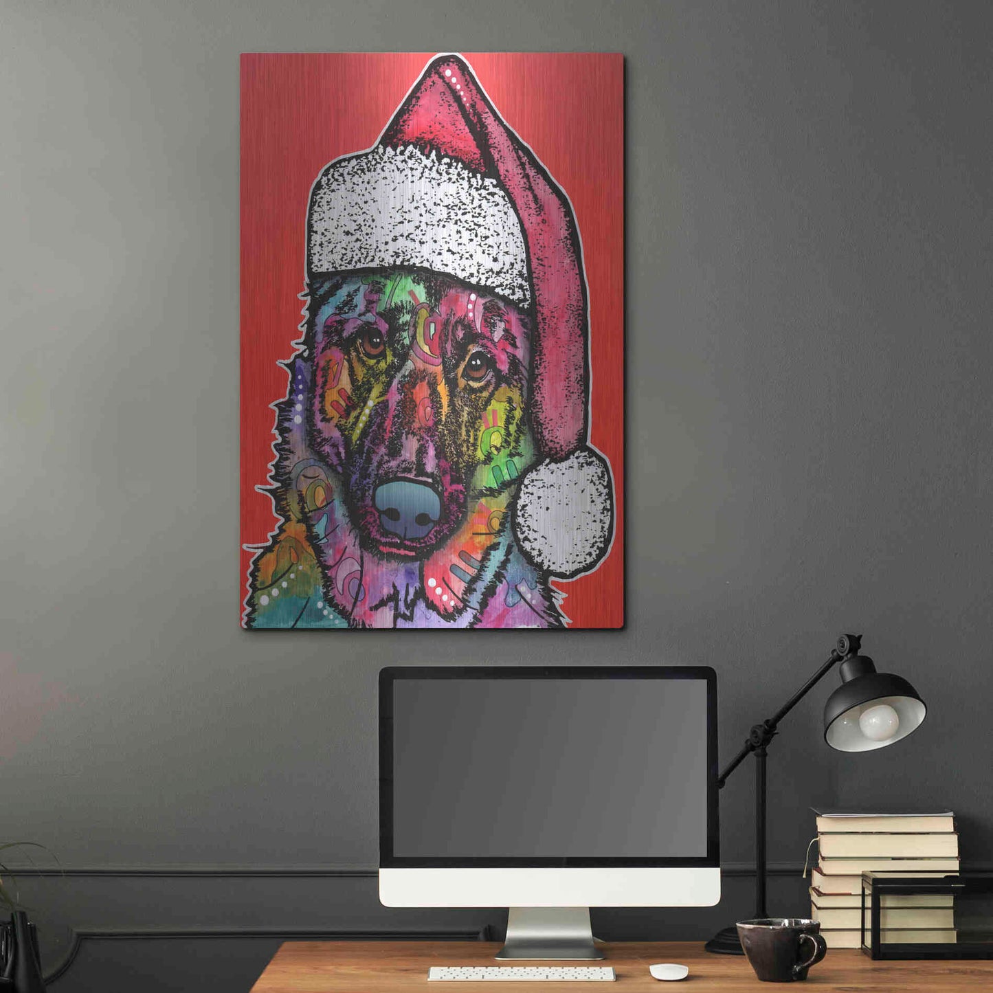 Luxe Metal Art 'Christmas Dog' by Dean Russo, Metal Wall Art,24x36