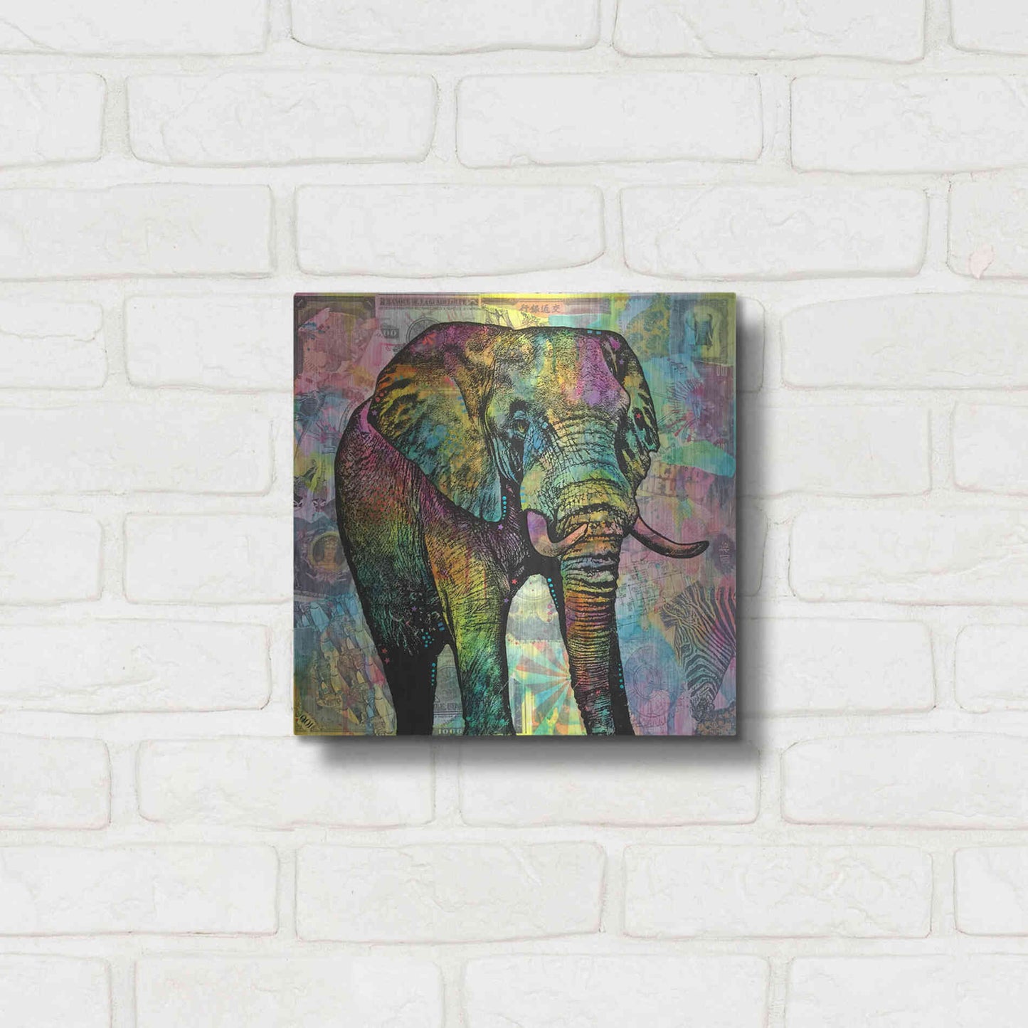 Luxe Metal Art 'Elephant Torn' by Dean Russo, Metal Wall Art,12x12