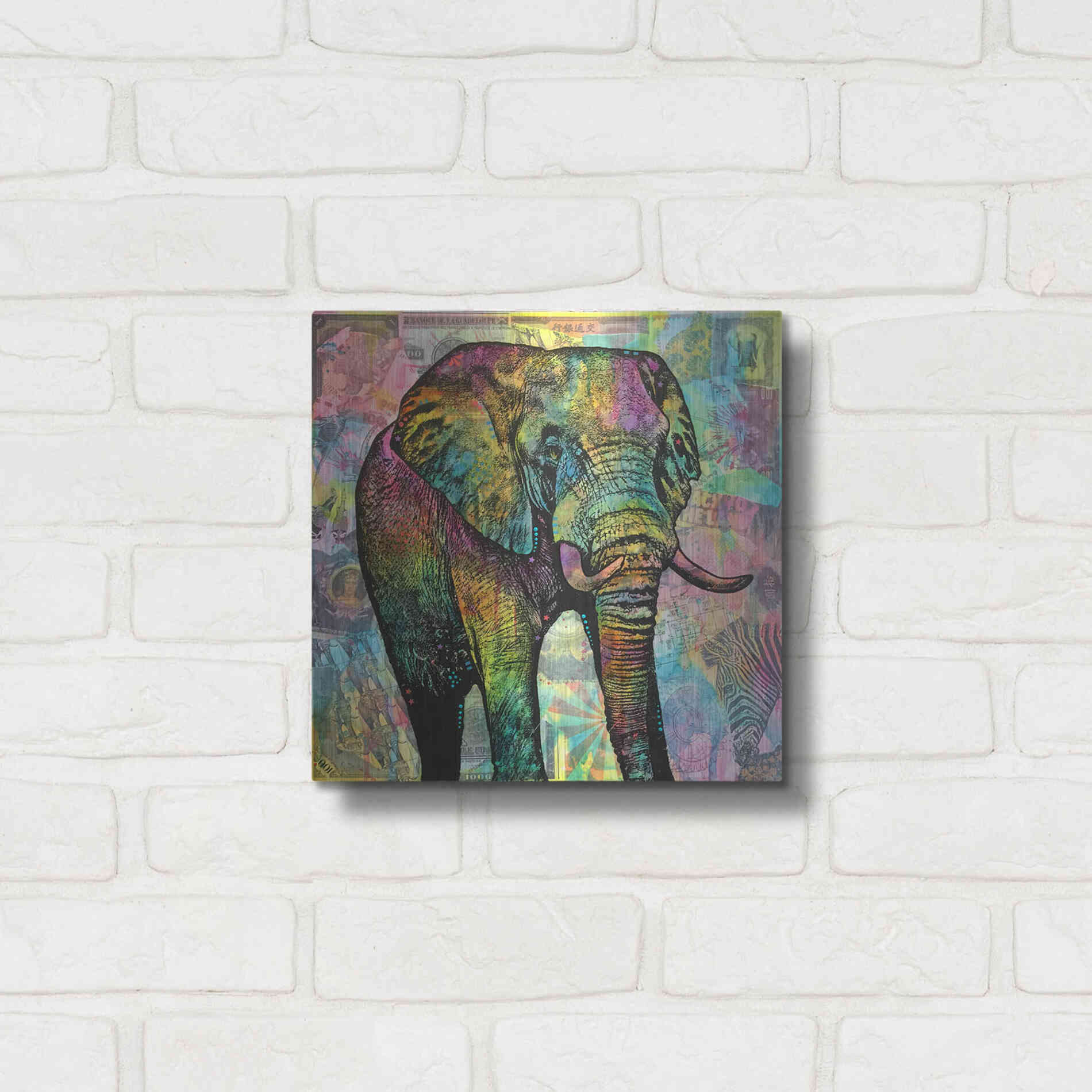 Luxe Metal Art 'Elephant Torn' by Dean Russo, Metal Wall Art,12x12