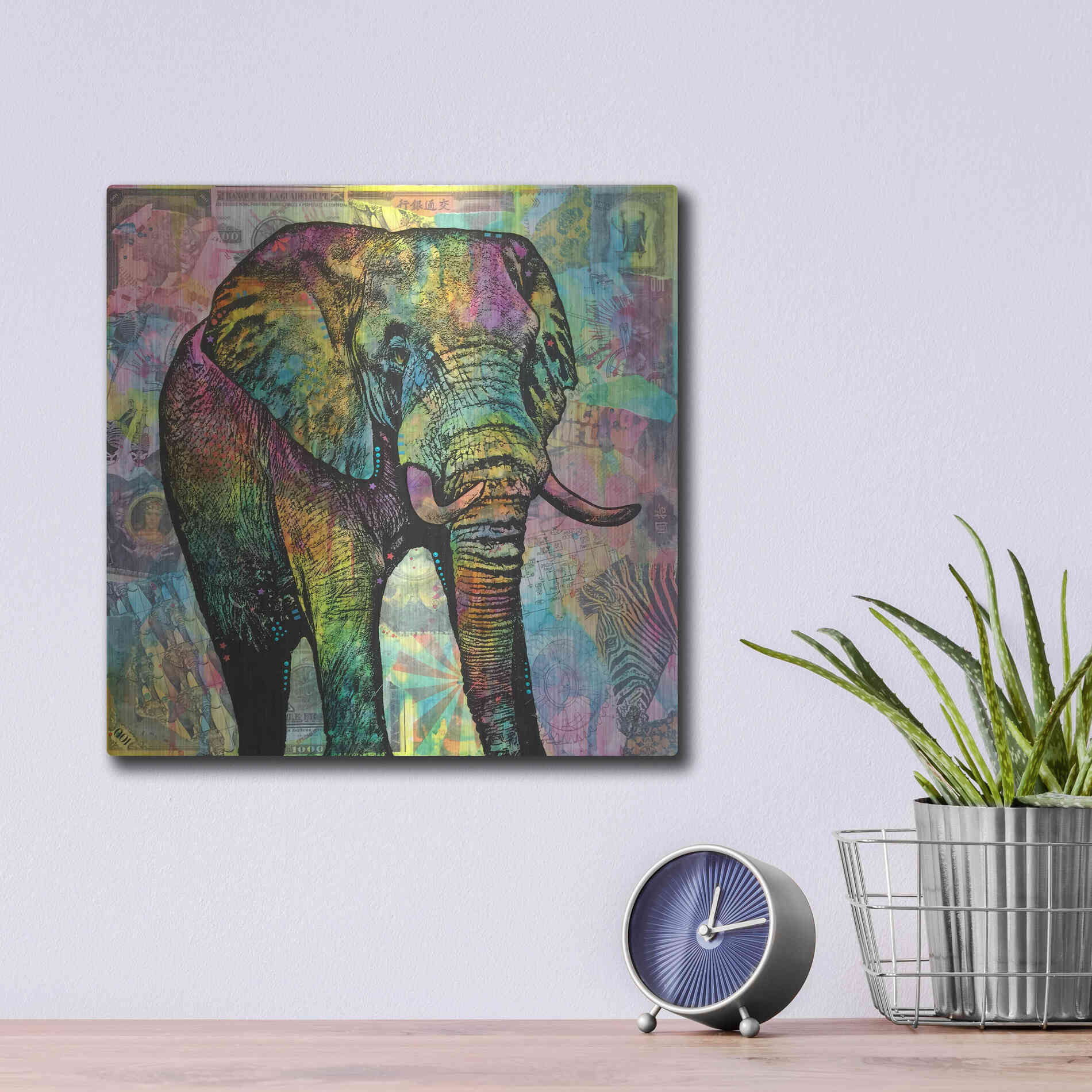 Luxe Metal Art 'Elephant Torn' by Dean Russo, Metal Wall Art,12x12