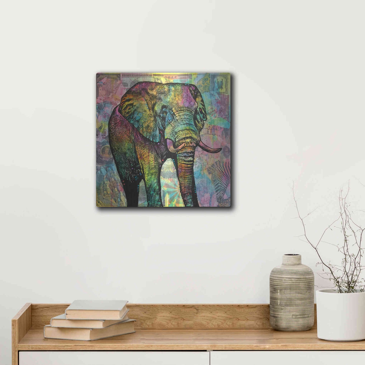 Luxe Metal Art 'Elephant Torn' by Dean Russo, Metal Wall Art,12x12