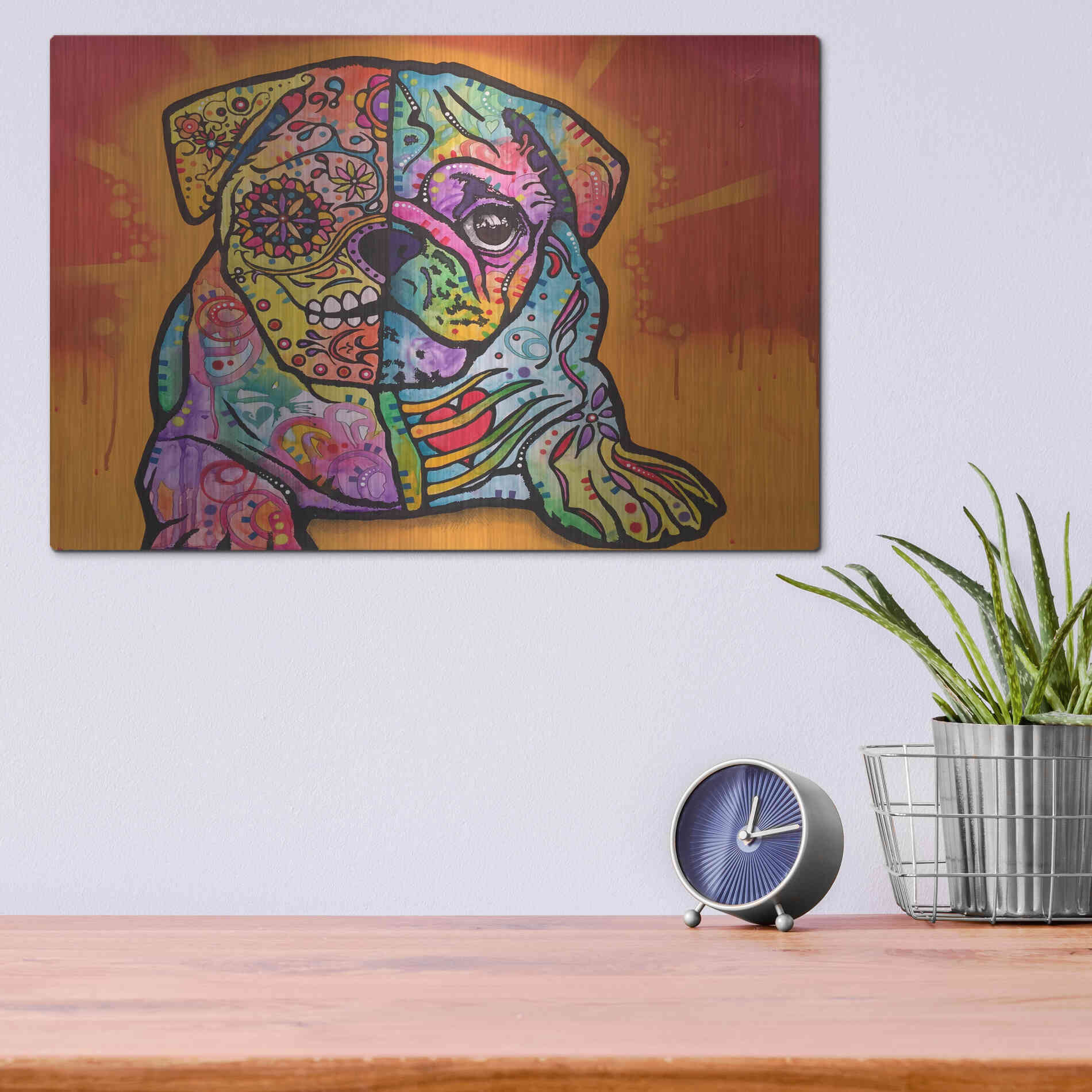 Luxe Metal Art 'Sugar Pug' by Dean Russo, Metal Wall Art,16x12