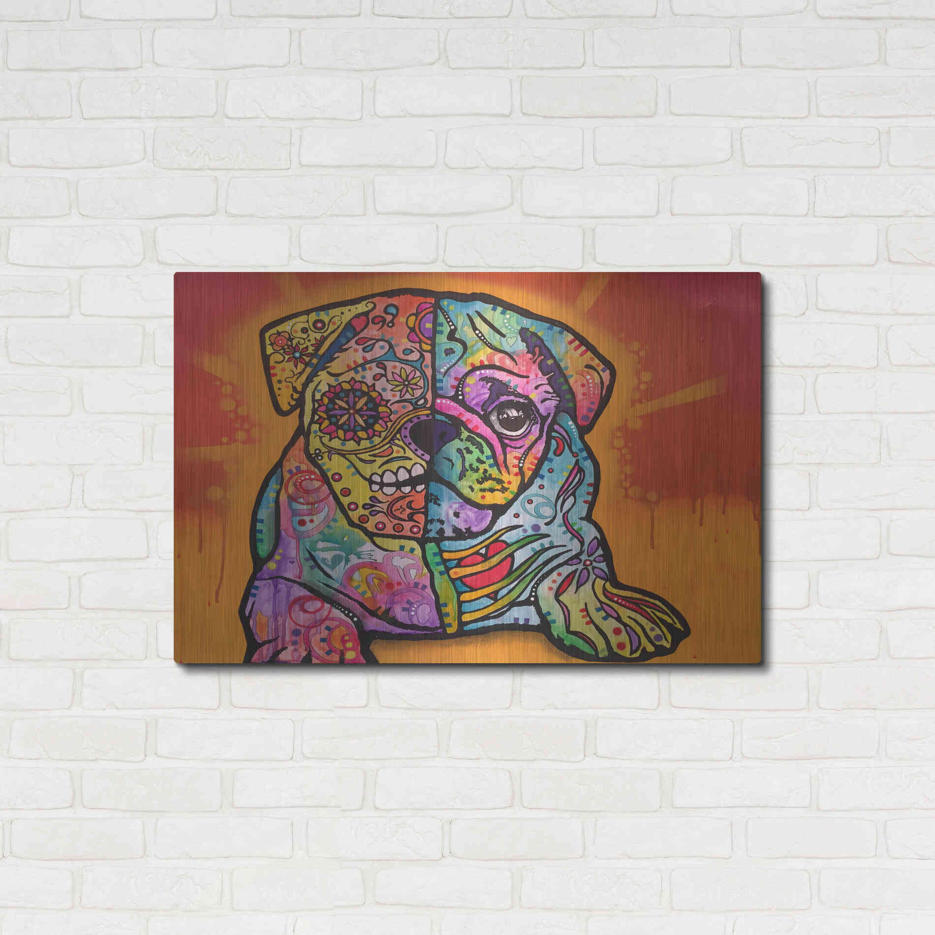 Luxe Metal Art 'Sugar Pug' by Dean Russo, Metal Wall Art,36x24