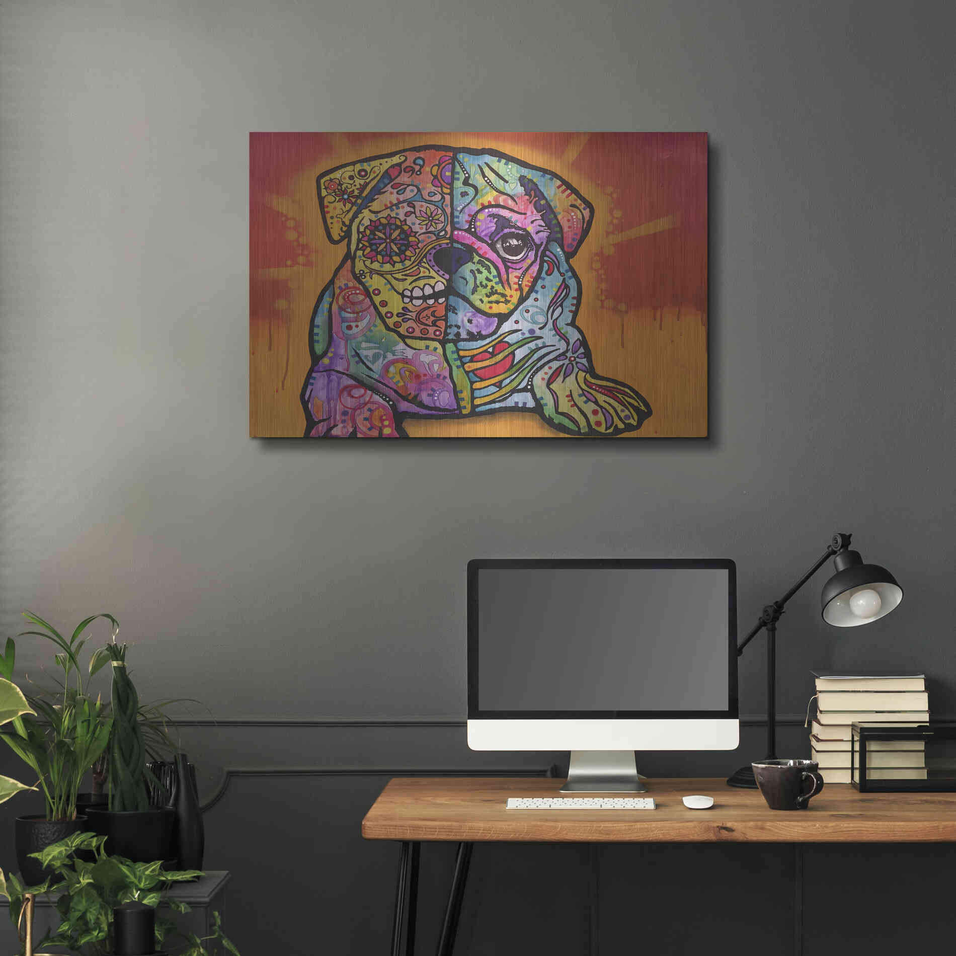 Luxe Metal Art 'Sugar Pug' by Dean Russo, Metal Wall Art,36x24