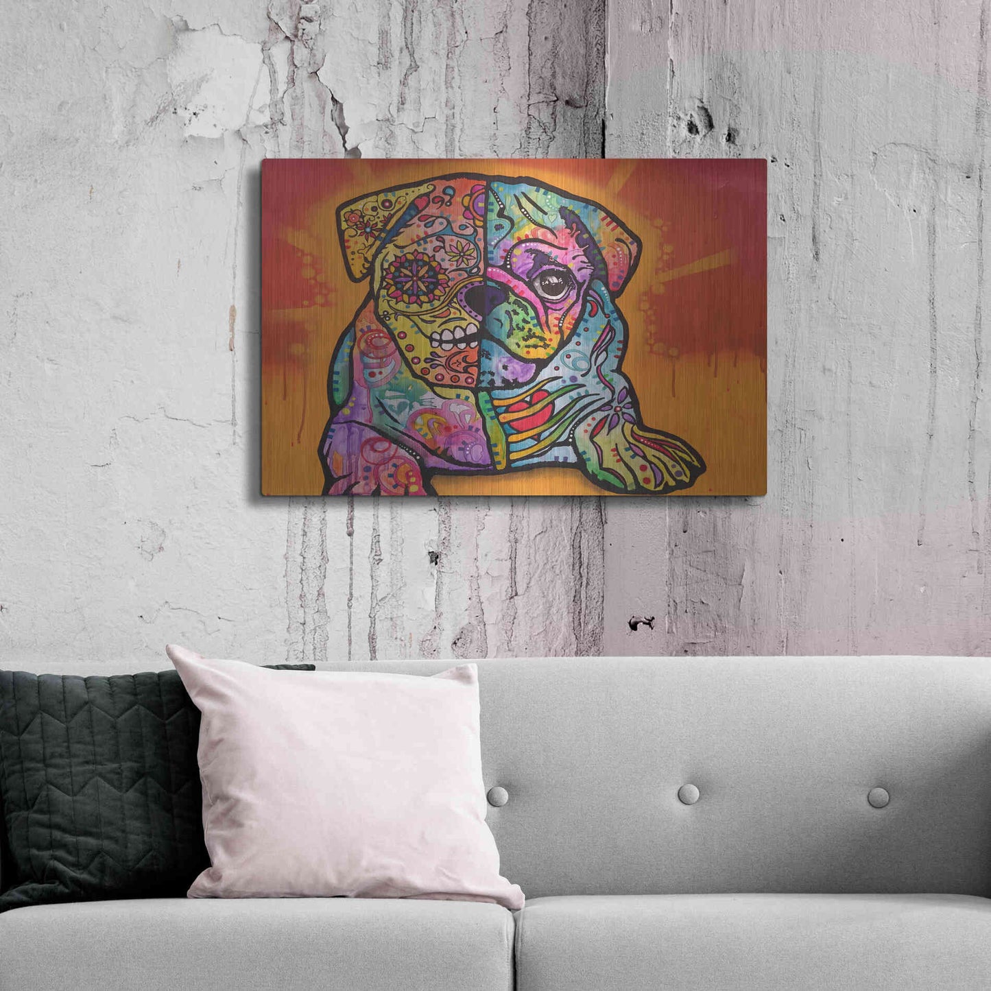 Luxe Metal Art 'Sugar Pug' by Dean Russo, Metal Wall Art,36x24