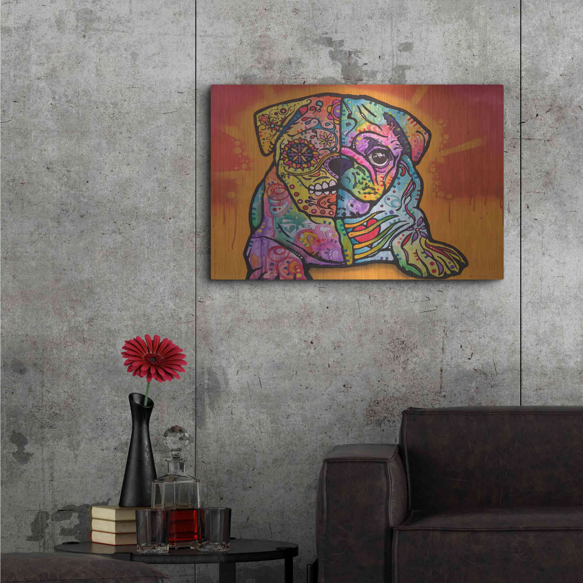 Luxe Metal Art 'Sugar Pug' by Dean Russo, Metal Wall Art,36x24