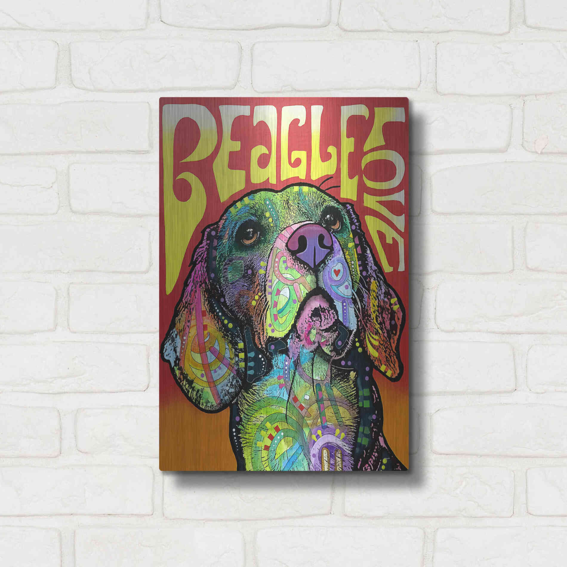 Luxe Metal Art 'Beagle Love' by Dean Russo, Metal Wall Art,12x16