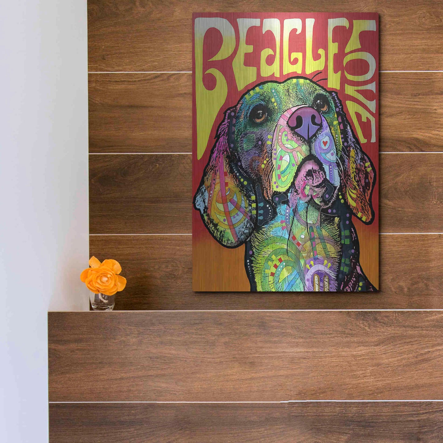 Luxe Metal Art 'Beagle Love' by Dean Russo, Metal Wall Art,12x16