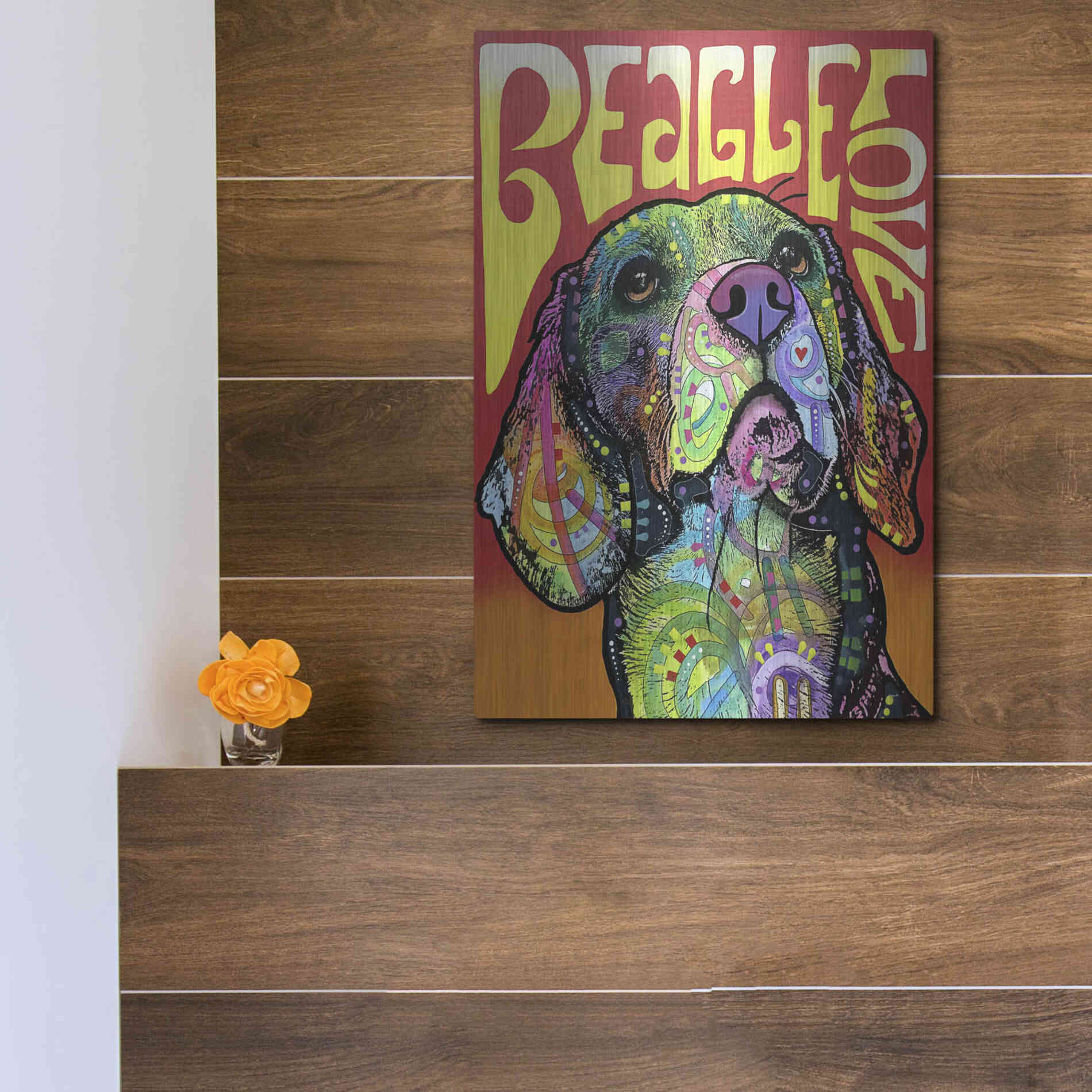 Luxe Metal Art 'Beagle Love' by Dean Russo, Metal Wall Art,12x16