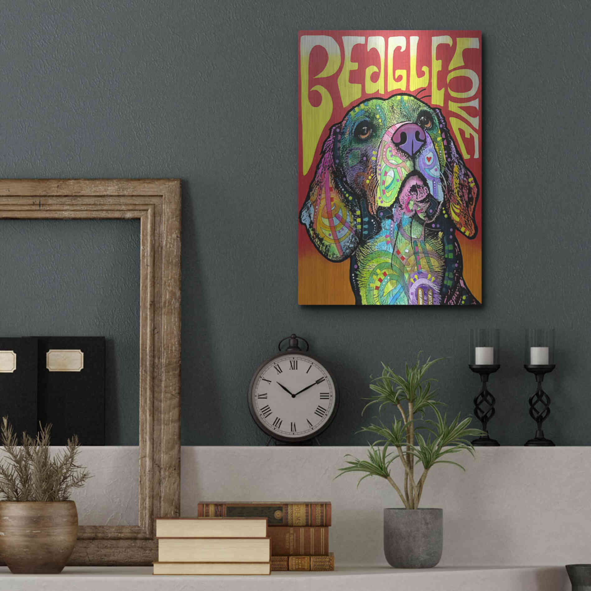 Luxe Metal Art 'Beagle Love' by Dean Russo, Metal Wall Art,12x16