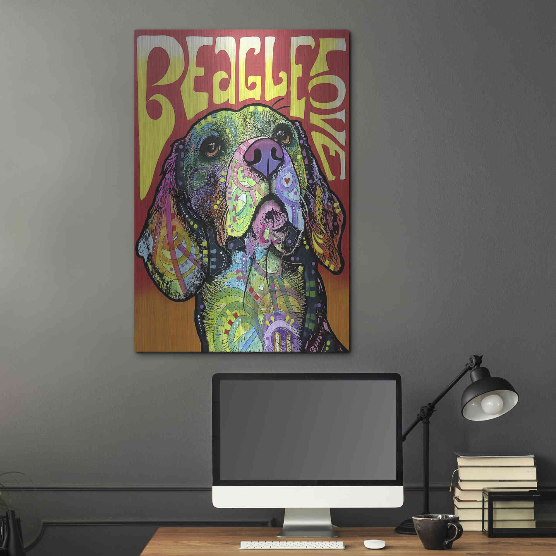 Luxe Metal Art 'Beagle Love' by Dean Russo, Metal Wall Art,24x36