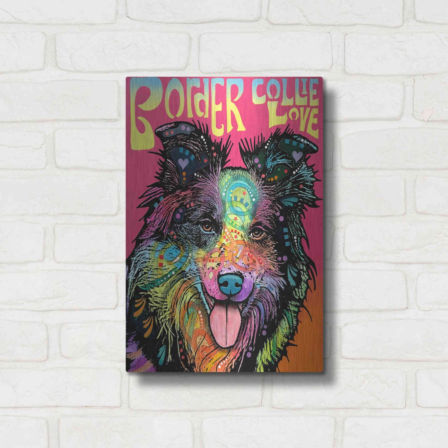 Luxe Metal Art 'Border Collie Luv' by Dean Russo, Metal Wall Art,12x16