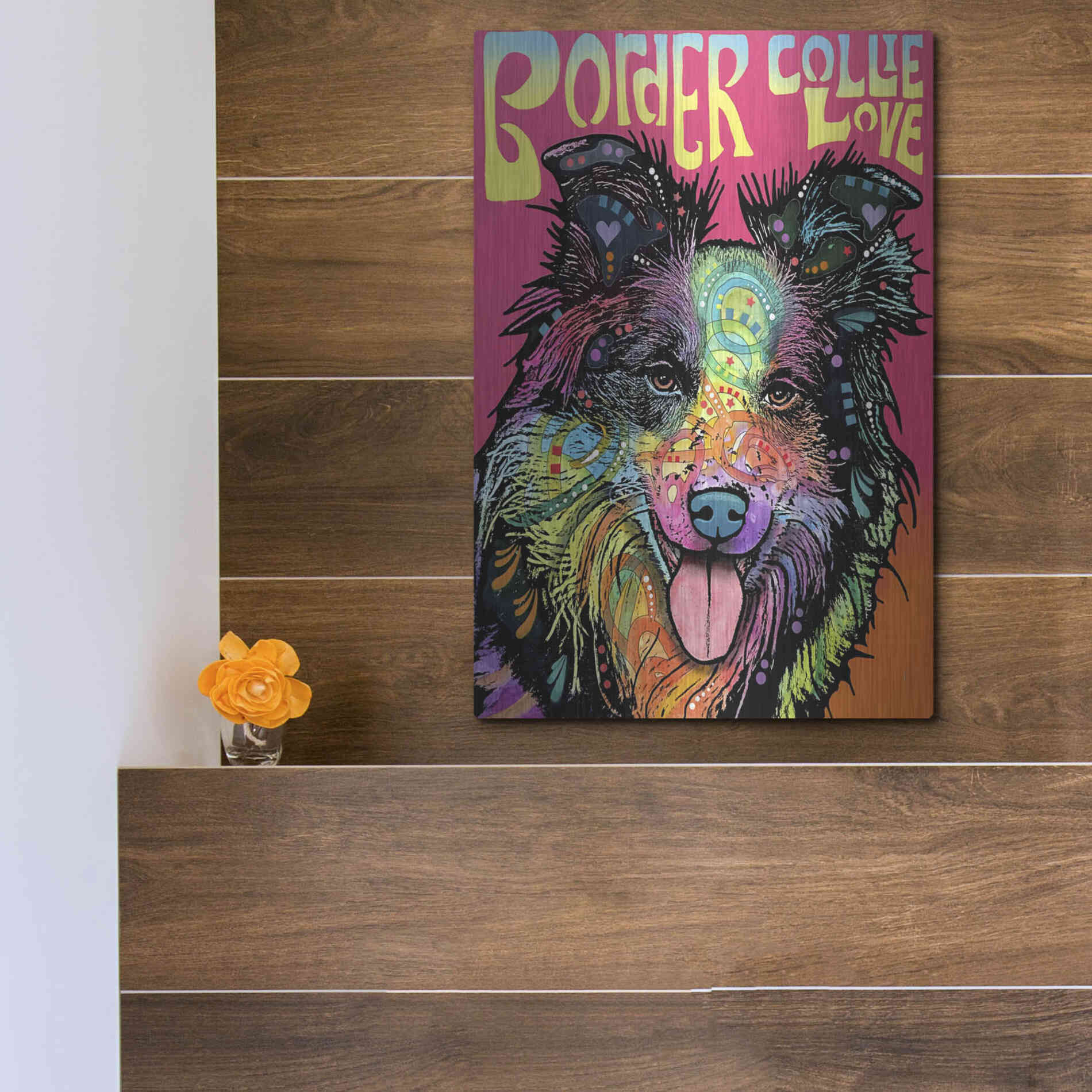 Luxe Metal Art 'Border Collie Luv' by Dean Russo, Metal Wall Art,12x16