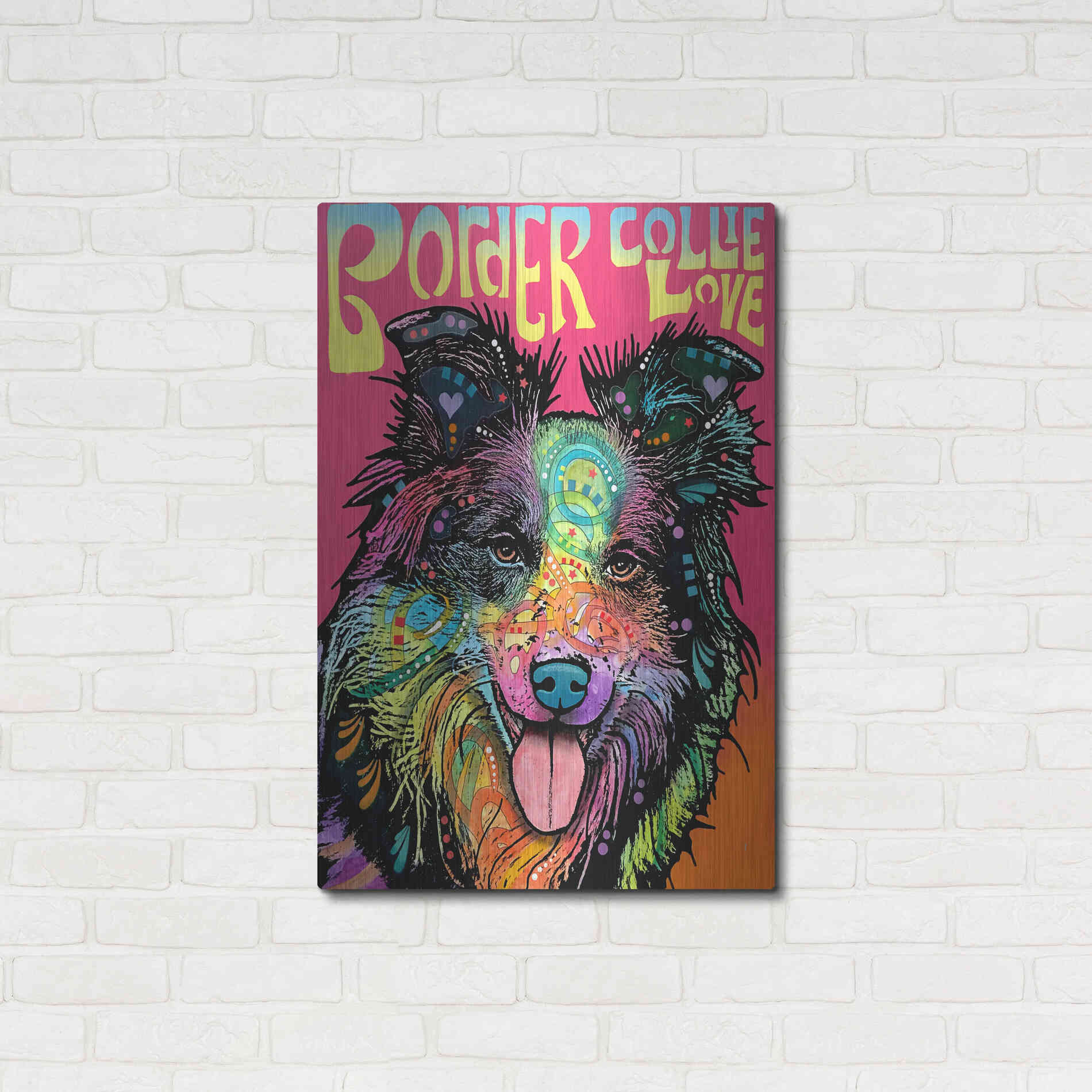 Luxe Metal Art 'Border Collie Luv' by Dean Russo, Metal Wall Art,24x36