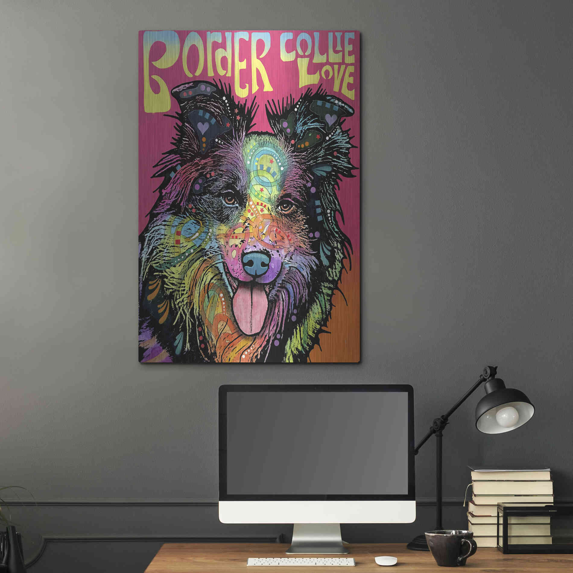 Luxe Metal Art 'Border Collie Luv' by Dean Russo, Metal Wall Art,24x36