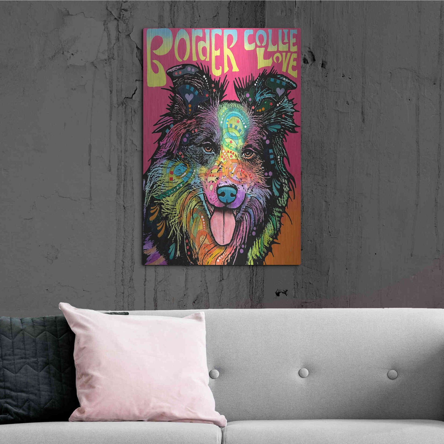 Luxe Metal Art 'Border Collie Luv' by Dean Russo, Metal Wall Art,24x36