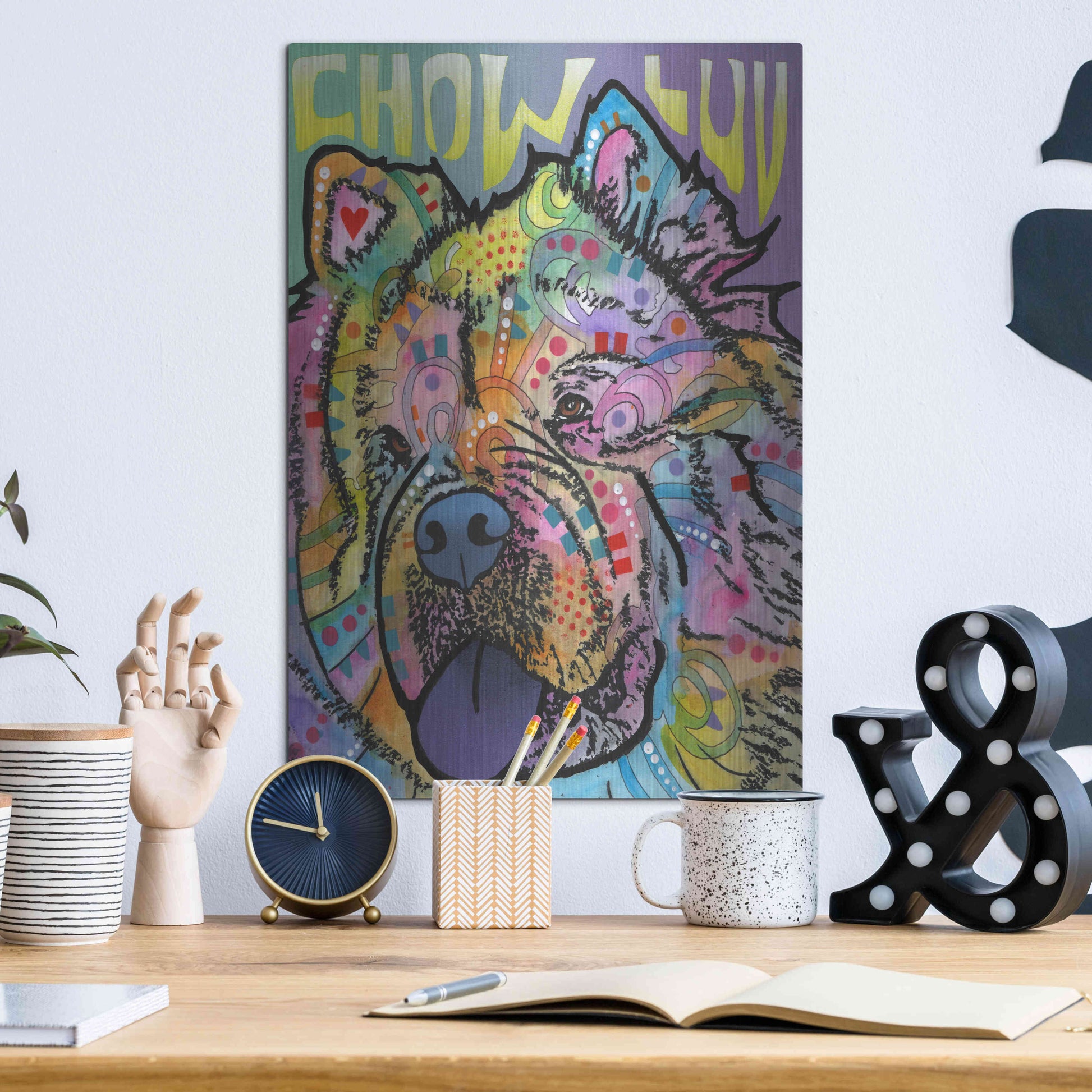 Luxe Metal Art 'Chow Love' by Dean Russo, Metal Wall Art,12x16