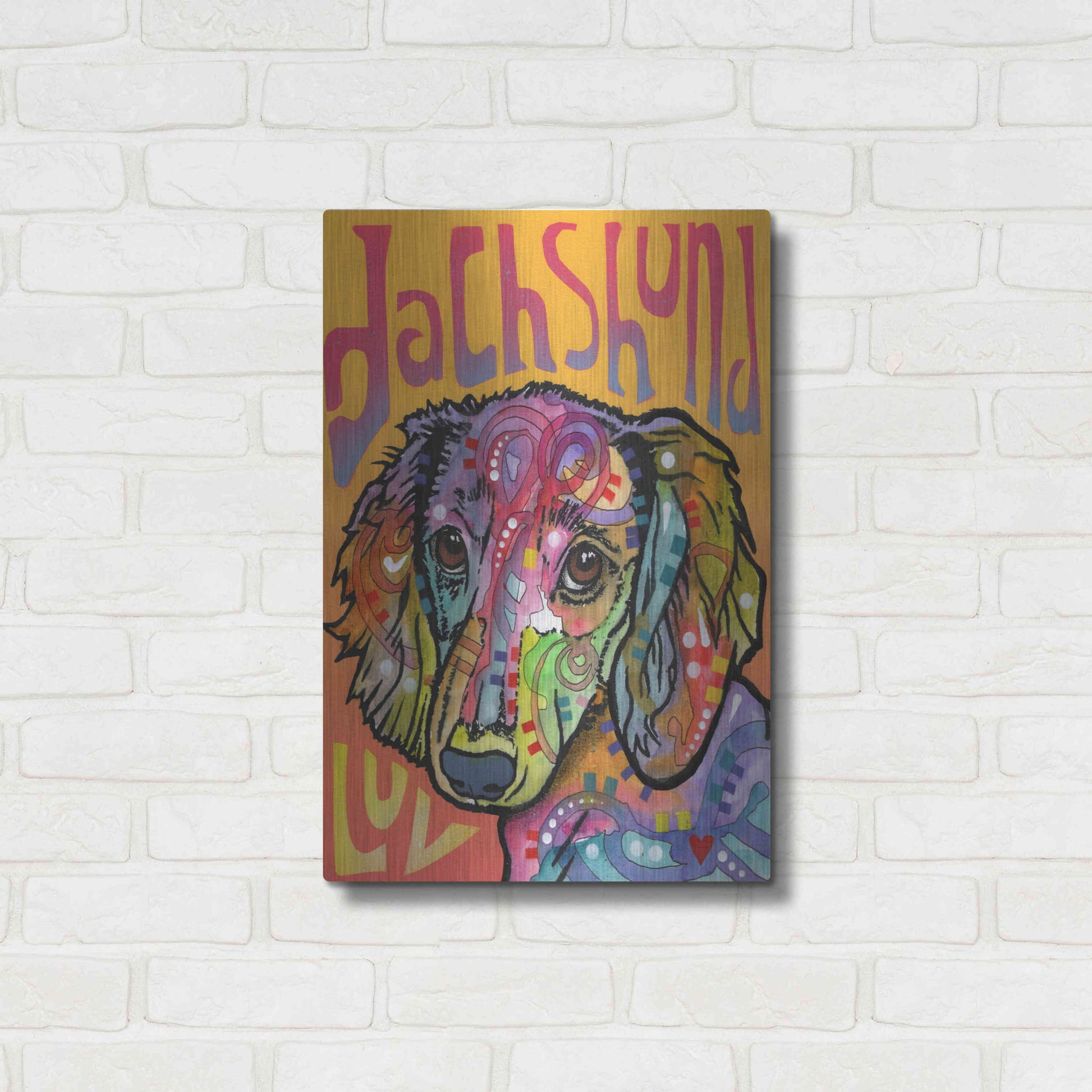 Luxe Metal Art 'Dachshund Love' by Dean Russo, Metal Wall Art,16x24