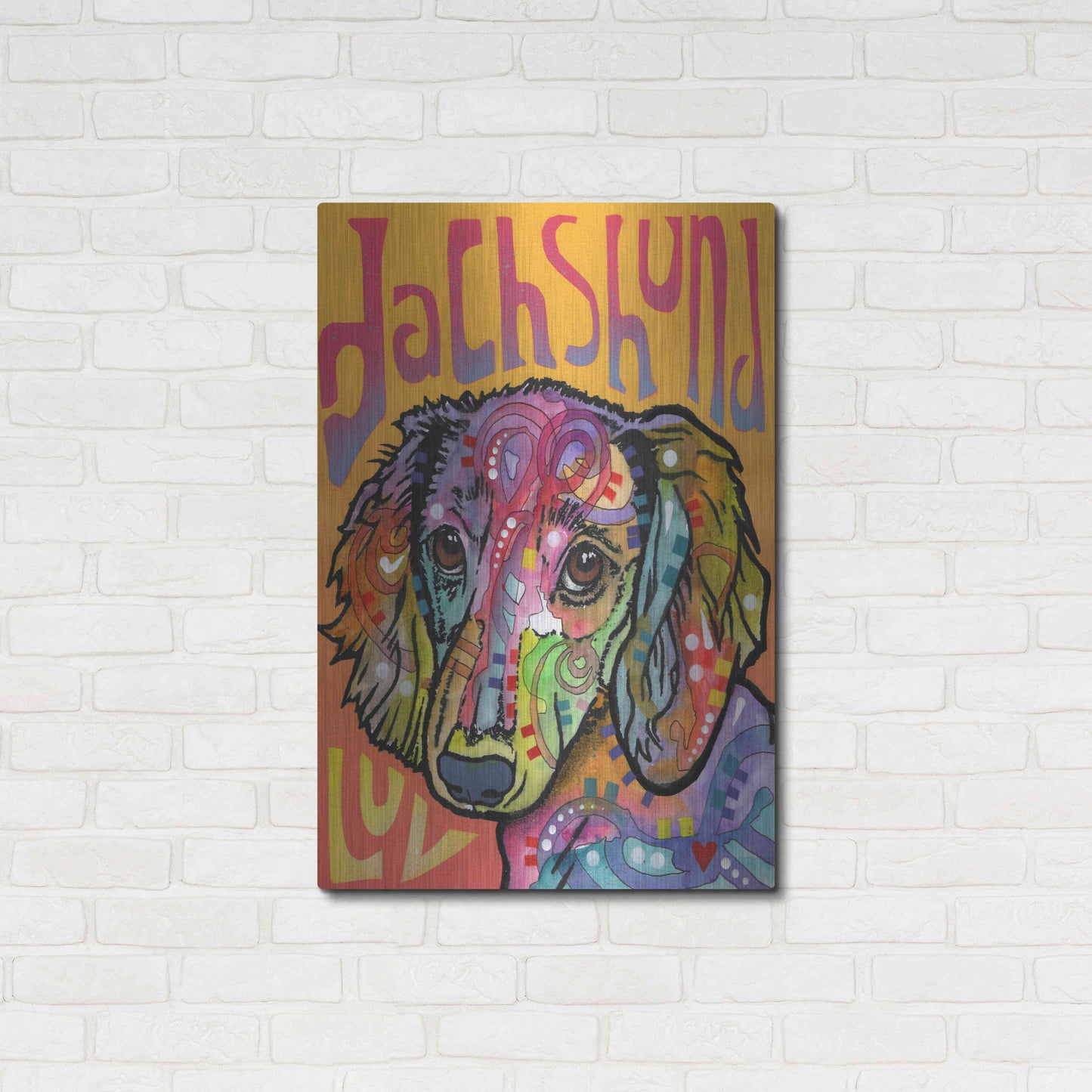 Luxe Metal Art 'Dachshund Love' by Dean Russo, Metal Wall Art,24x36