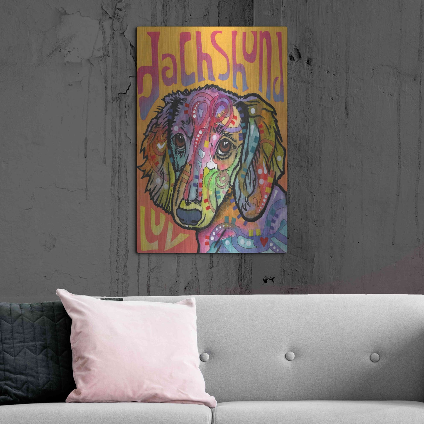 Luxe Metal Art 'Dachshund Love' by Dean Russo, Metal Wall Art,24x36