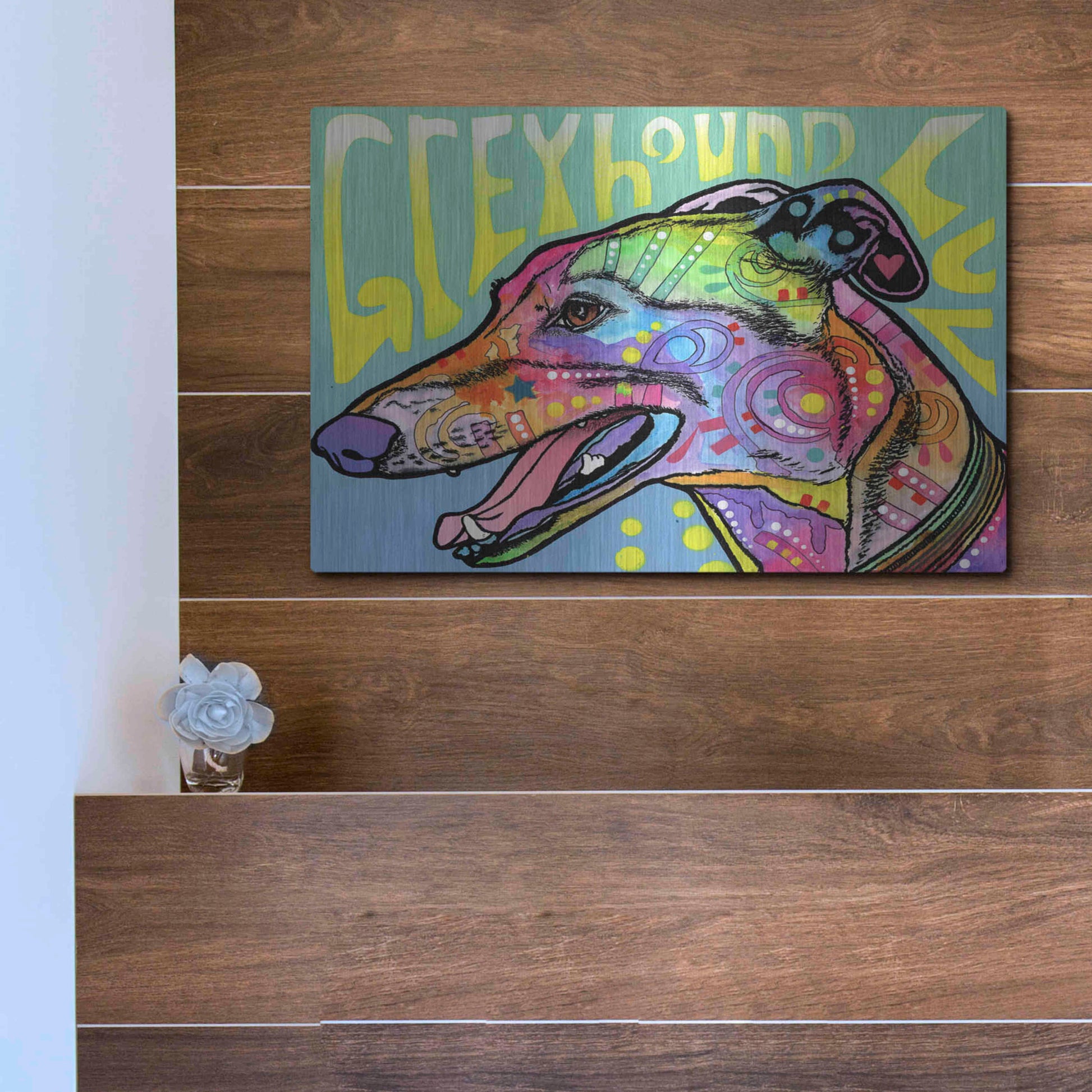 Luxe Metal Art 'Greyhound Luv' by Dean Russo, Metal Wall Art,16x12