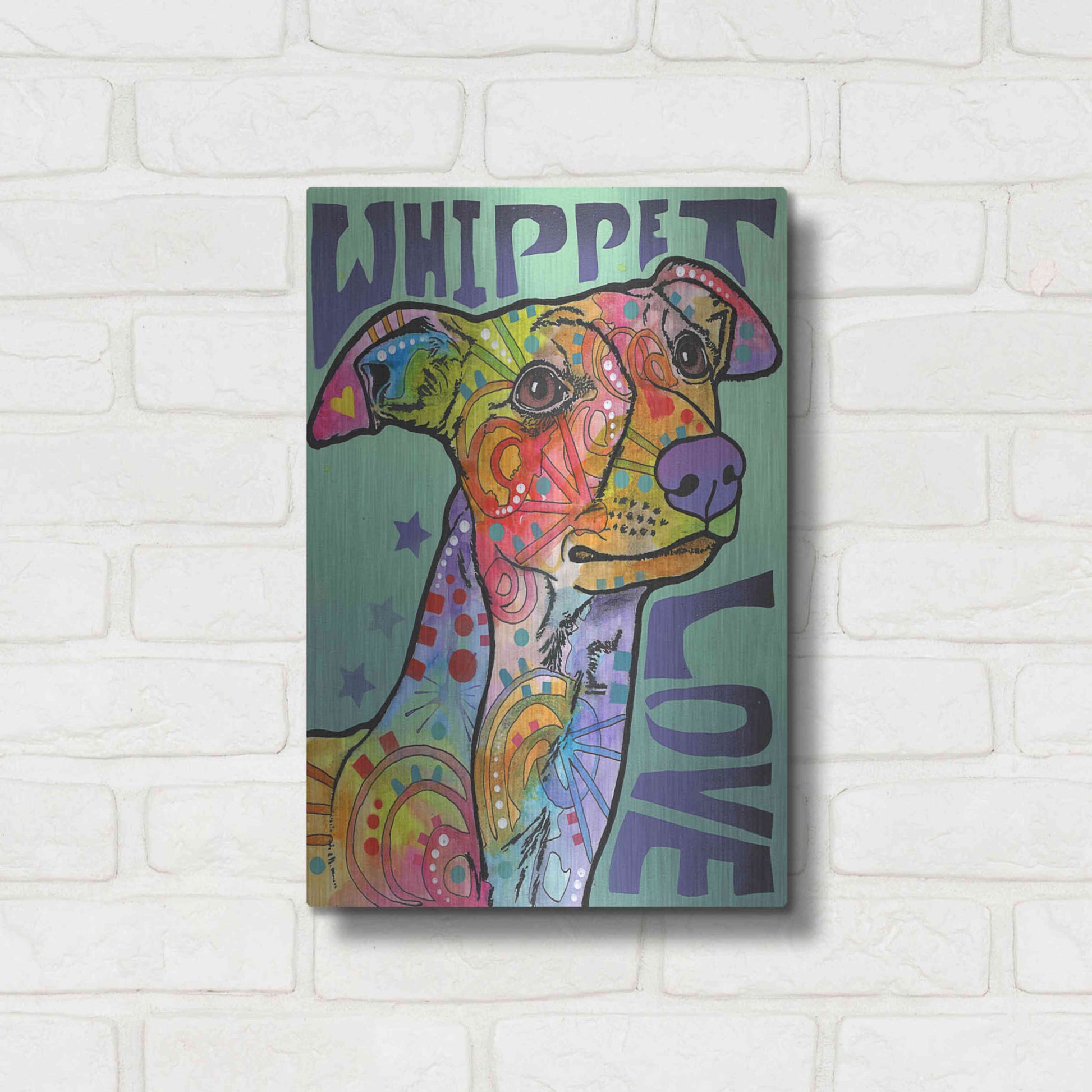 Luxe Metal Art 'Whippet Love' by Dean Russo, Metal Wall Art,12x16