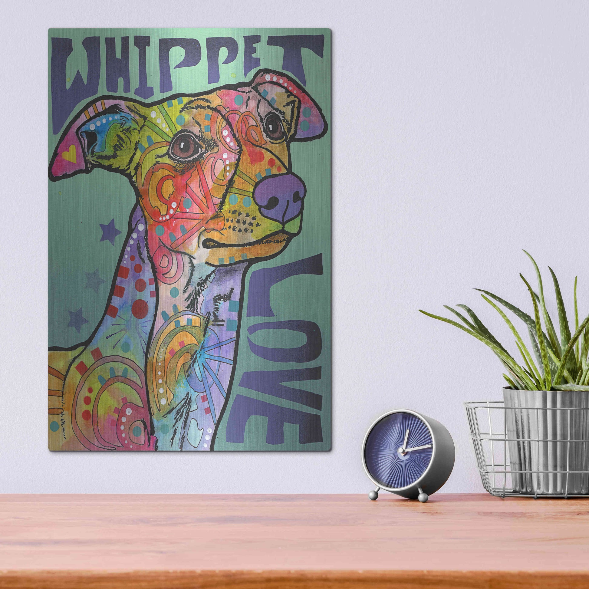 Luxe Metal Art 'Whippet Love' by Dean Russo, Metal Wall Art,12x16