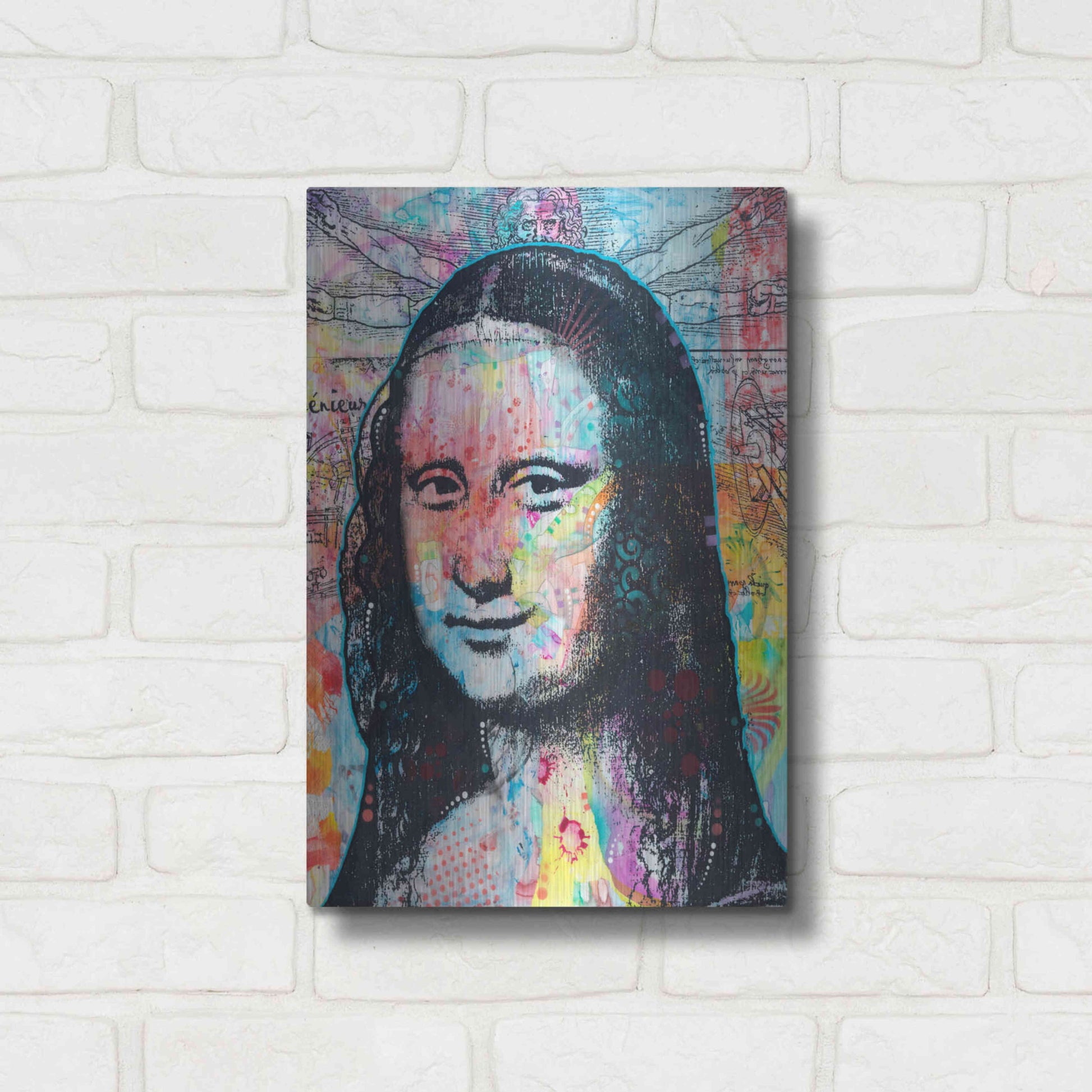 Luxe Metal Art 'Mona Lisa with David on Top' by Dean Russo, Metal Wall Art,12x16