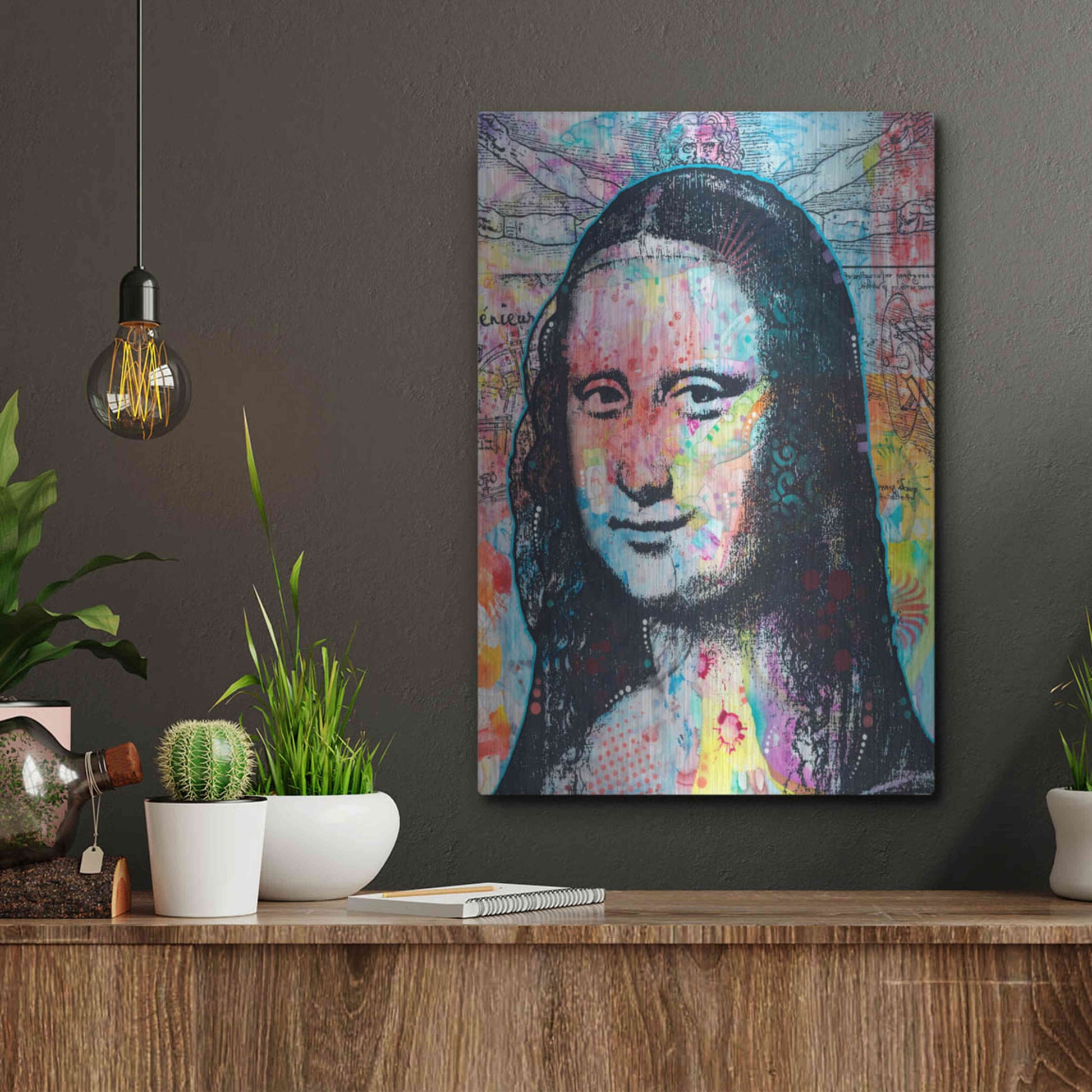 Luxe Metal Art 'Mona Lisa with David on Top' by Dean Russo, Metal Wall Art,12x16