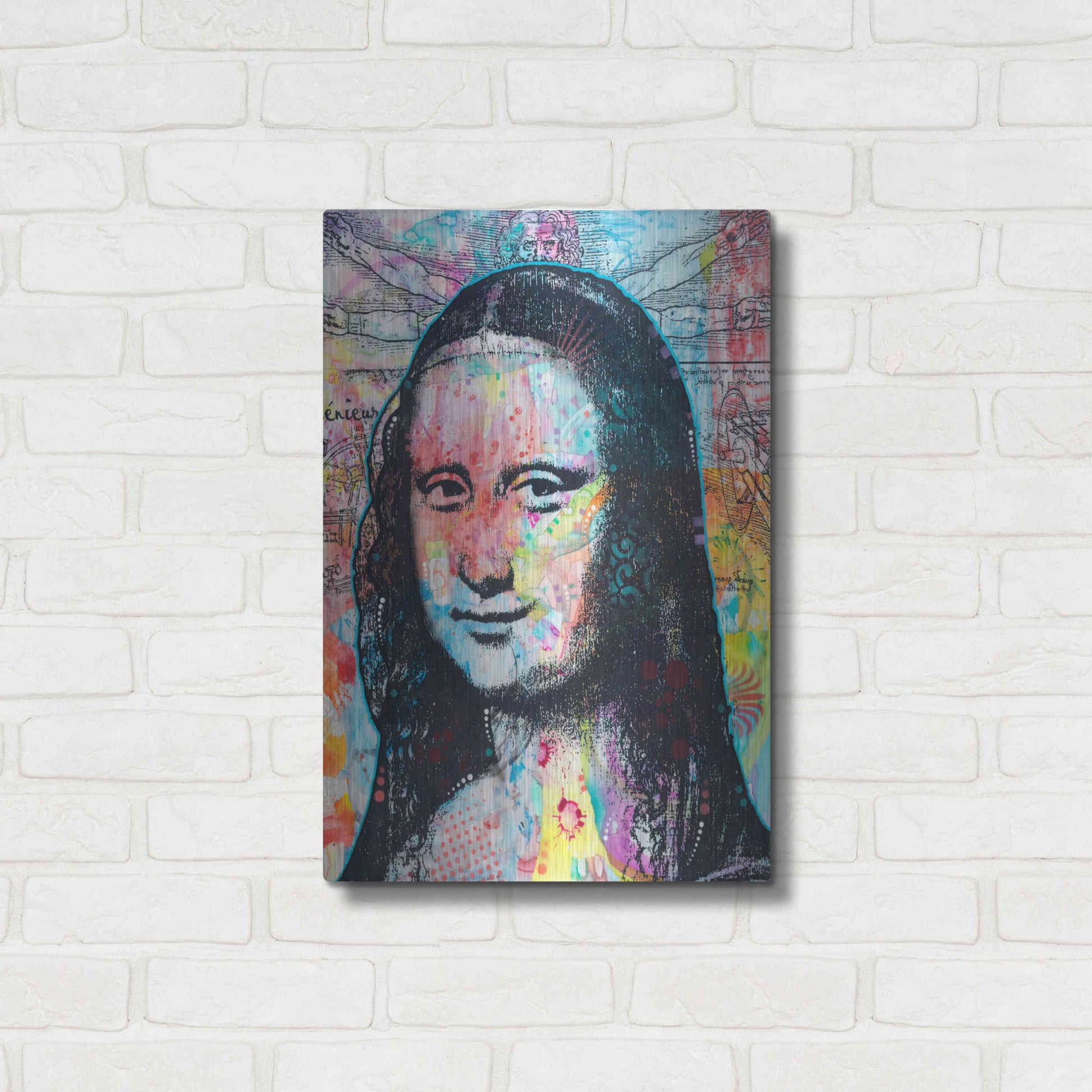 Luxe Metal Art 'Mona Lisa with David on Top' by Dean Russo, Metal Wall Art,16x24