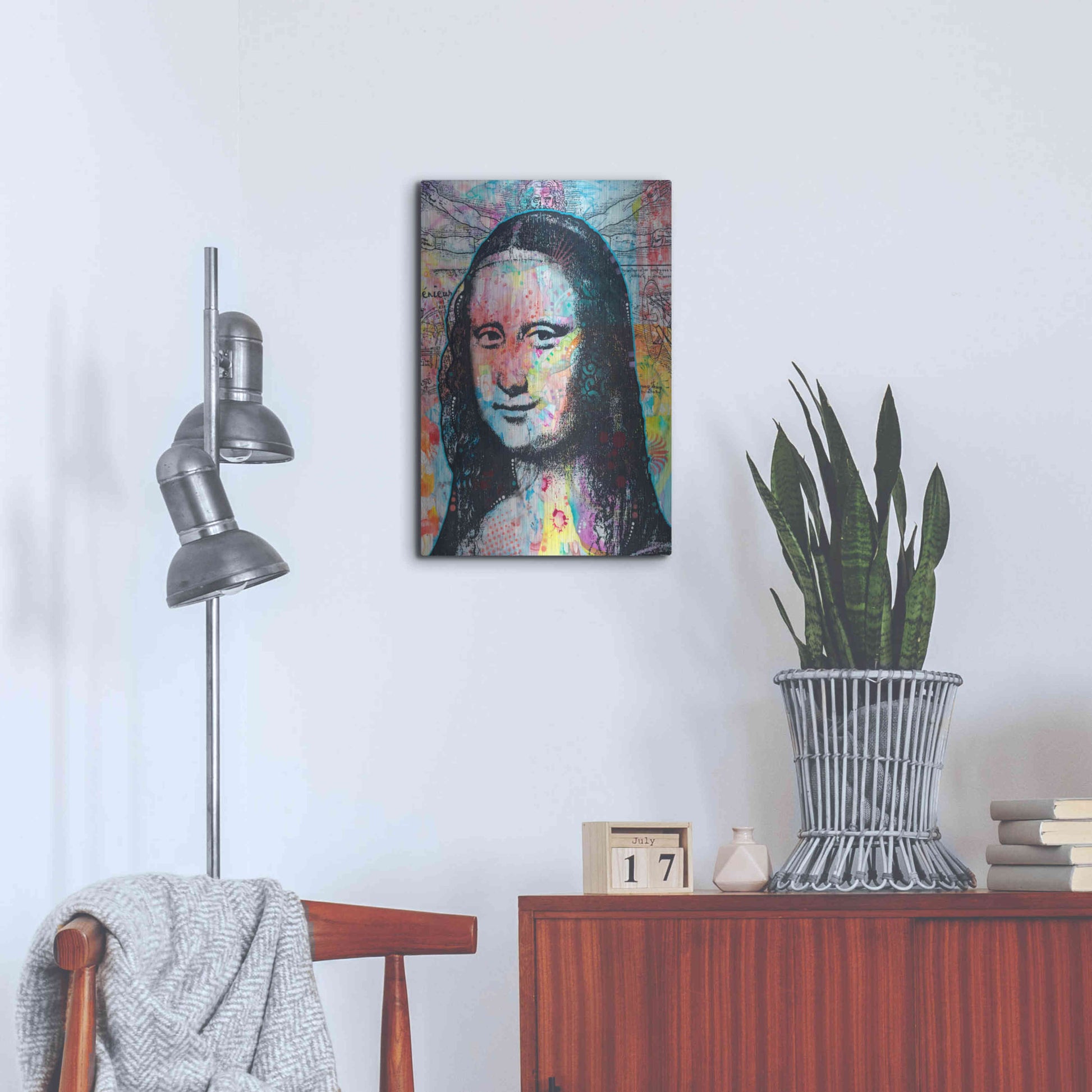 Luxe Metal Art 'Mona Lisa with David on Top' by Dean Russo, Metal Wall Art,16x24