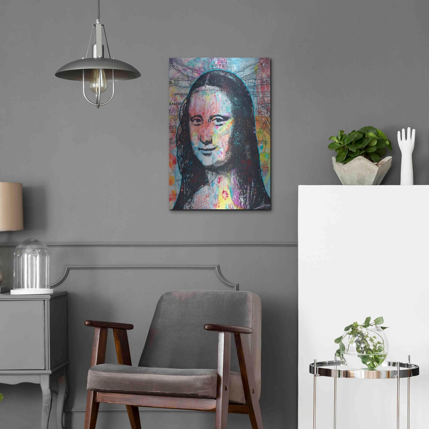 Luxe Metal Art 'Mona Lisa with David on Top' by Dean Russo, Metal Wall Art,16x24