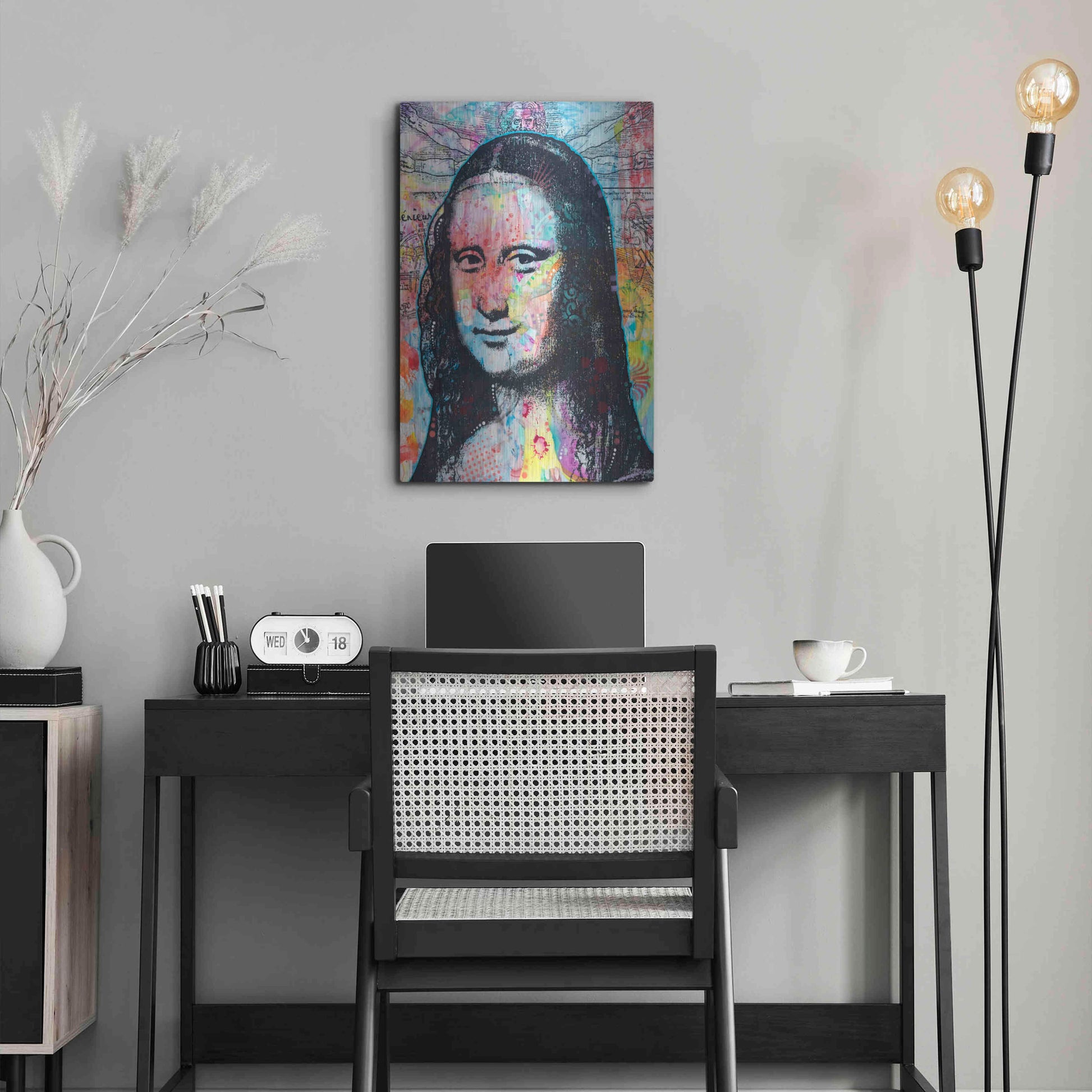 Luxe Metal Art 'Mona Lisa with David on Top' by Dean Russo, Metal Wall Art,16x24