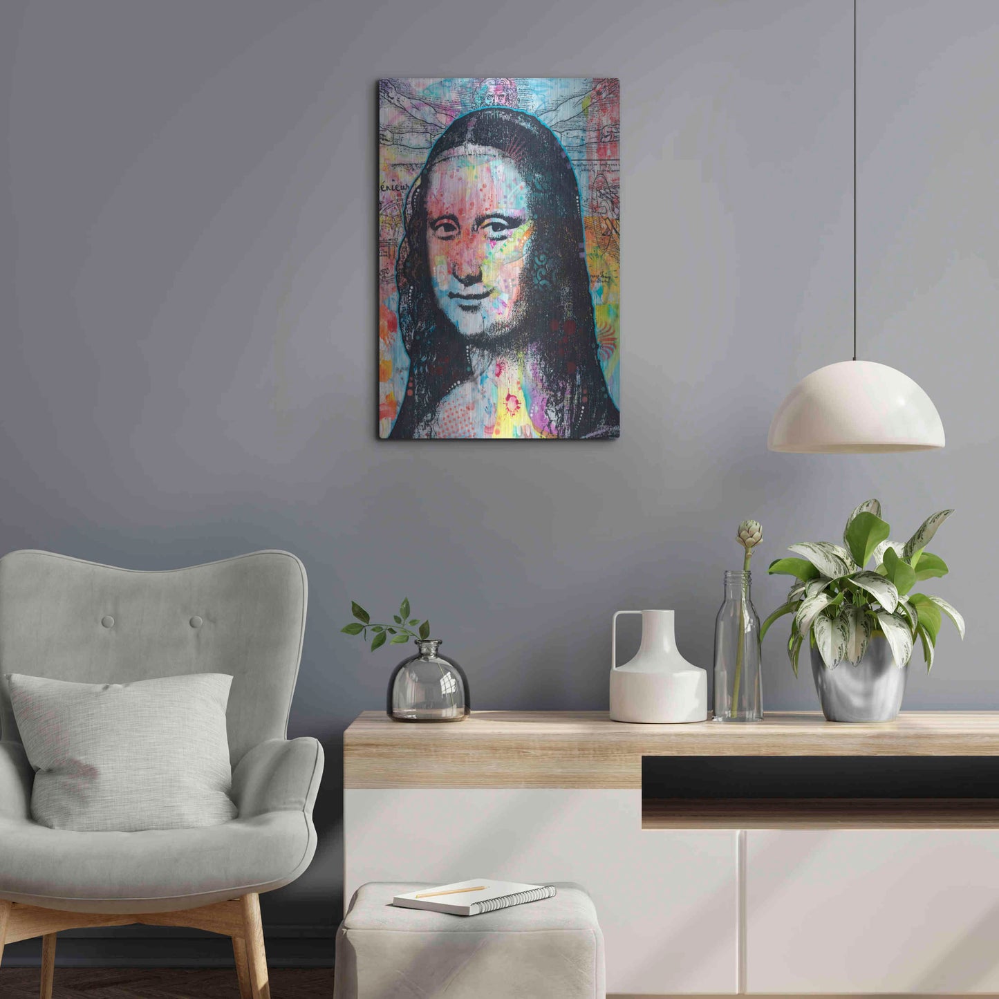 Luxe Metal Art 'Mona Lisa with David on Top' by Dean Russo, Metal Wall Art,16x24