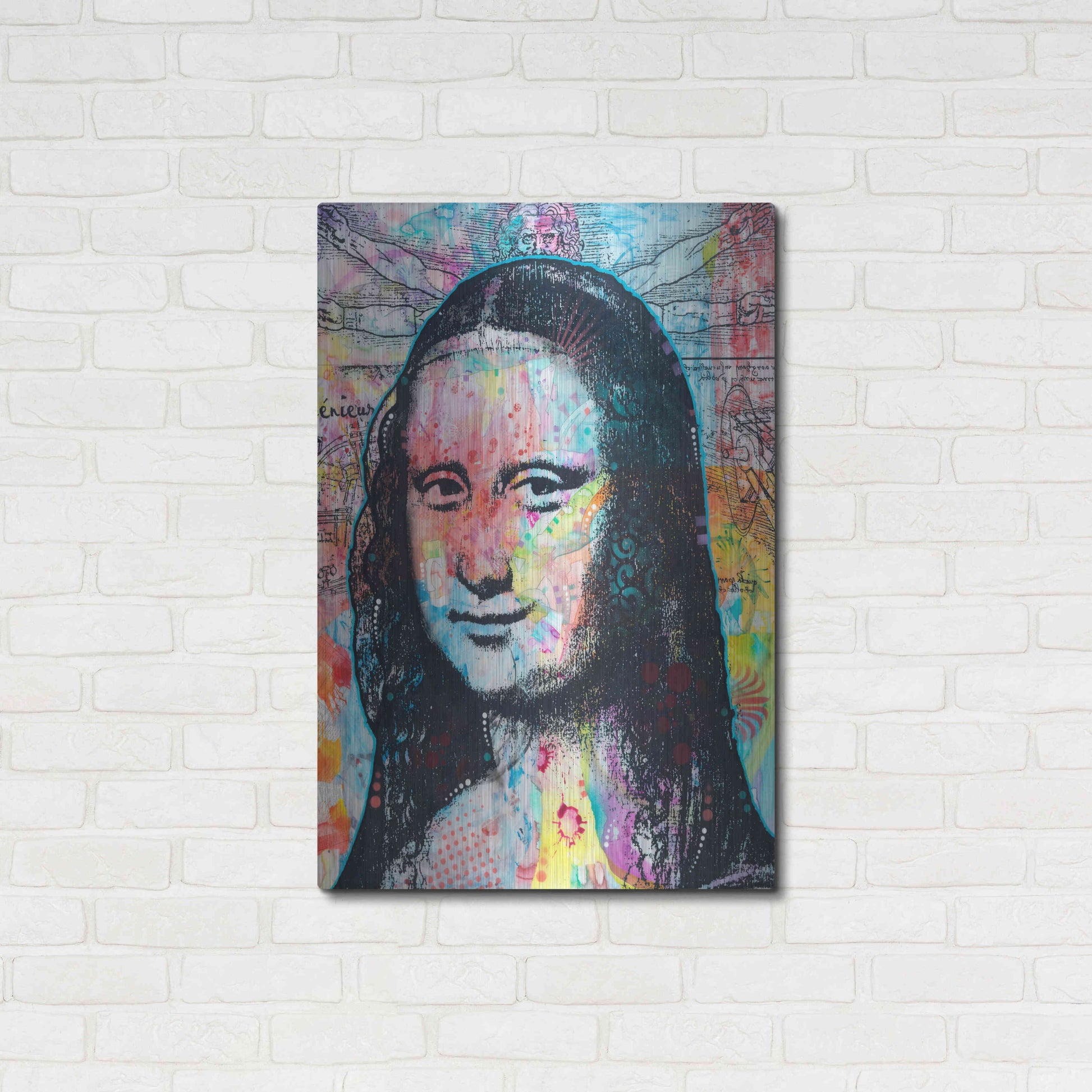 Luxe Metal Art 'Mona Lisa with David on Top' by Dean Russo, Metal Wall Art,24x36