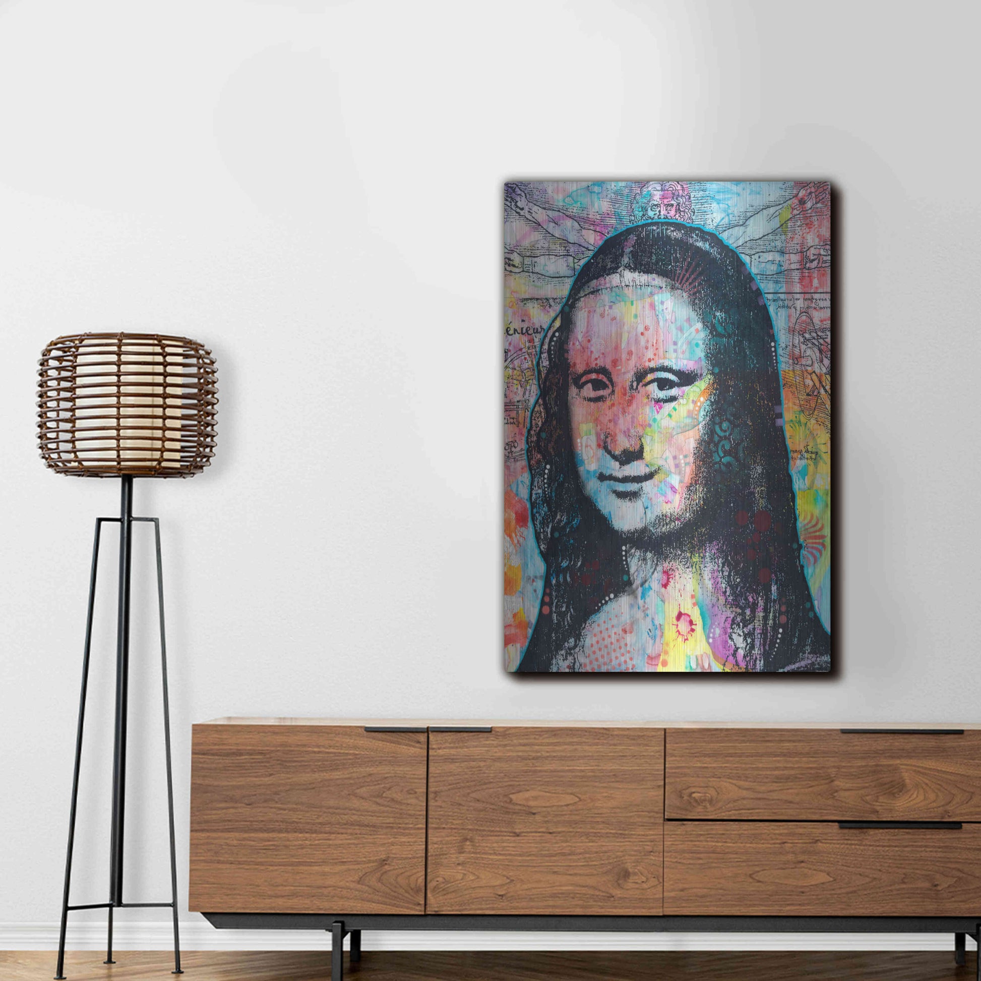 Luxe Metal Art 'Mona Lisa with David on Top' by Dean Russo, Metal Wall Art,24x36