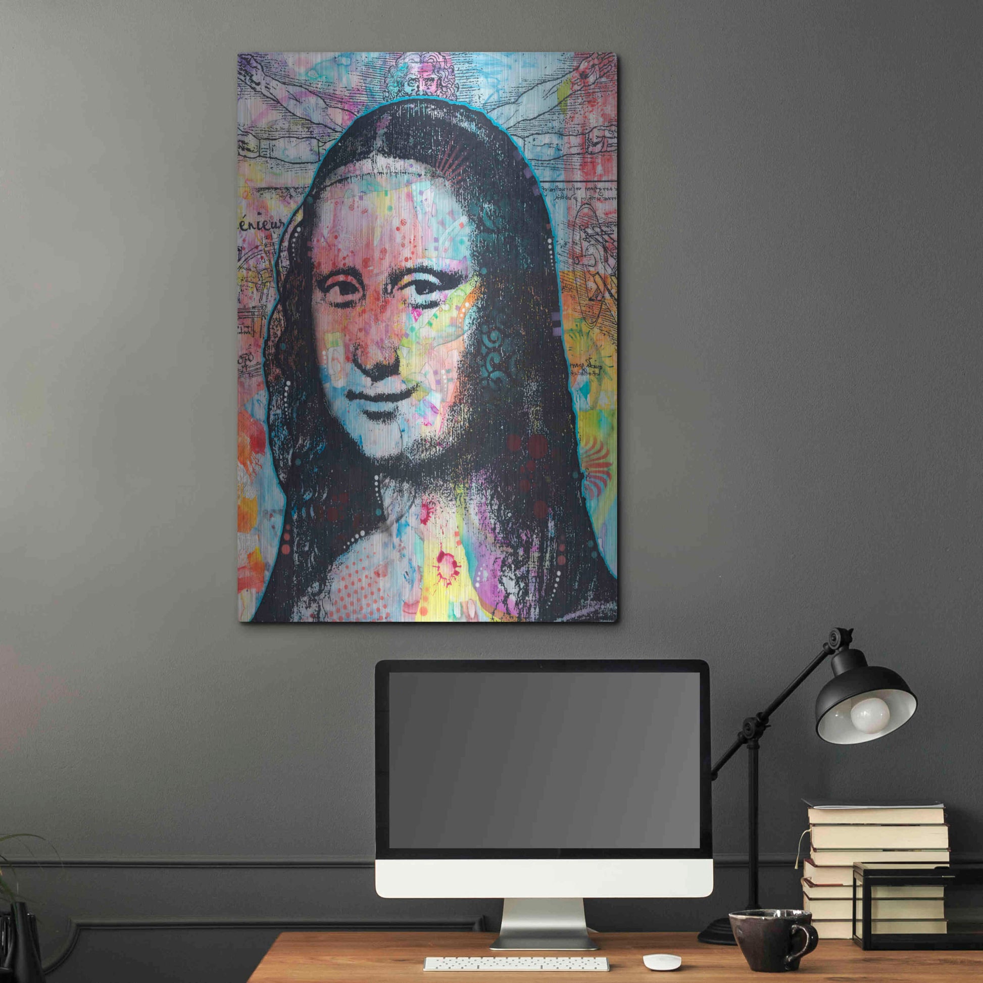 Luxe Metal Art 'Mona Lisa with David on Top' by Dean Russo, Metal Wall Art,24x36