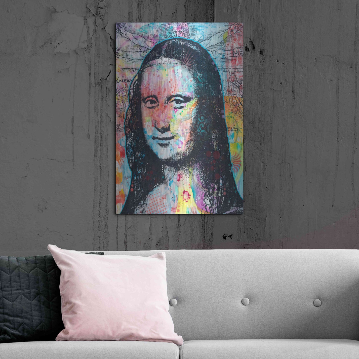 Luxe Metal Art 'Mona Lisa with David on Top' by Dean Russo, Metal Wall Art,24x36