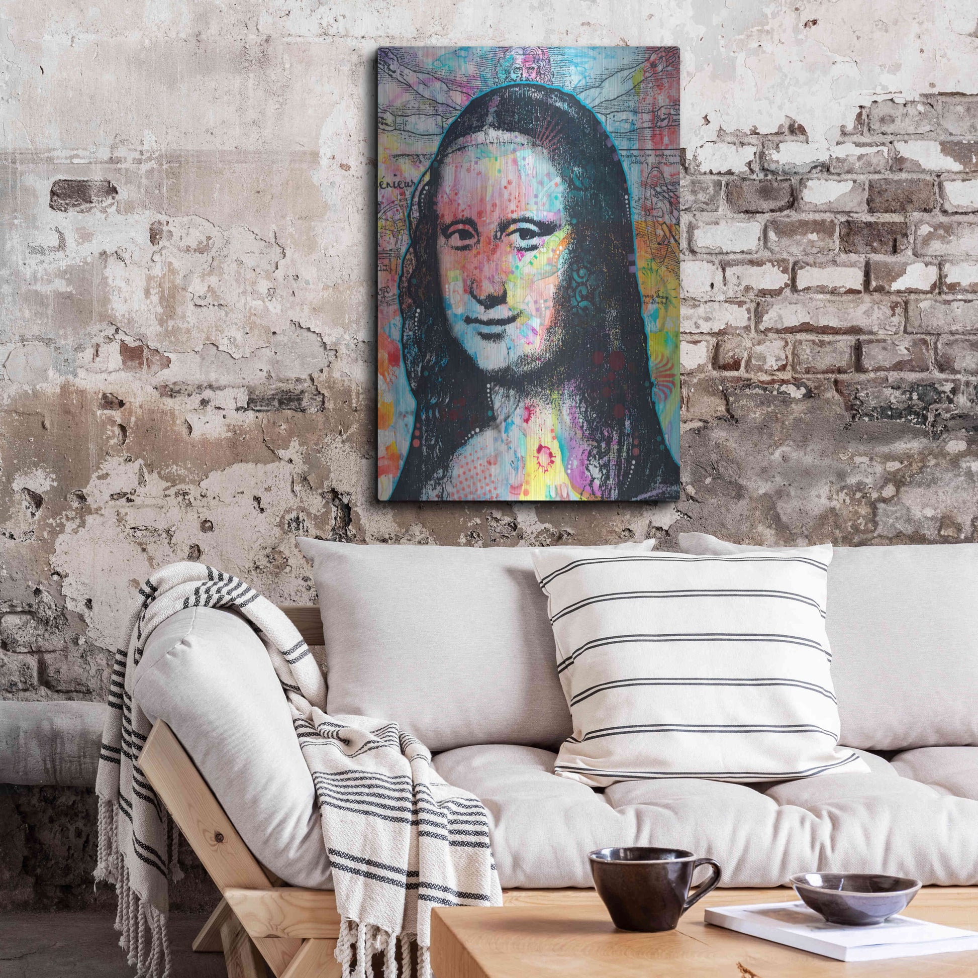 Luxe Metal Art 'Mona Lisa with David on Top' by Dean Russo, Metal Wall Art,24x36