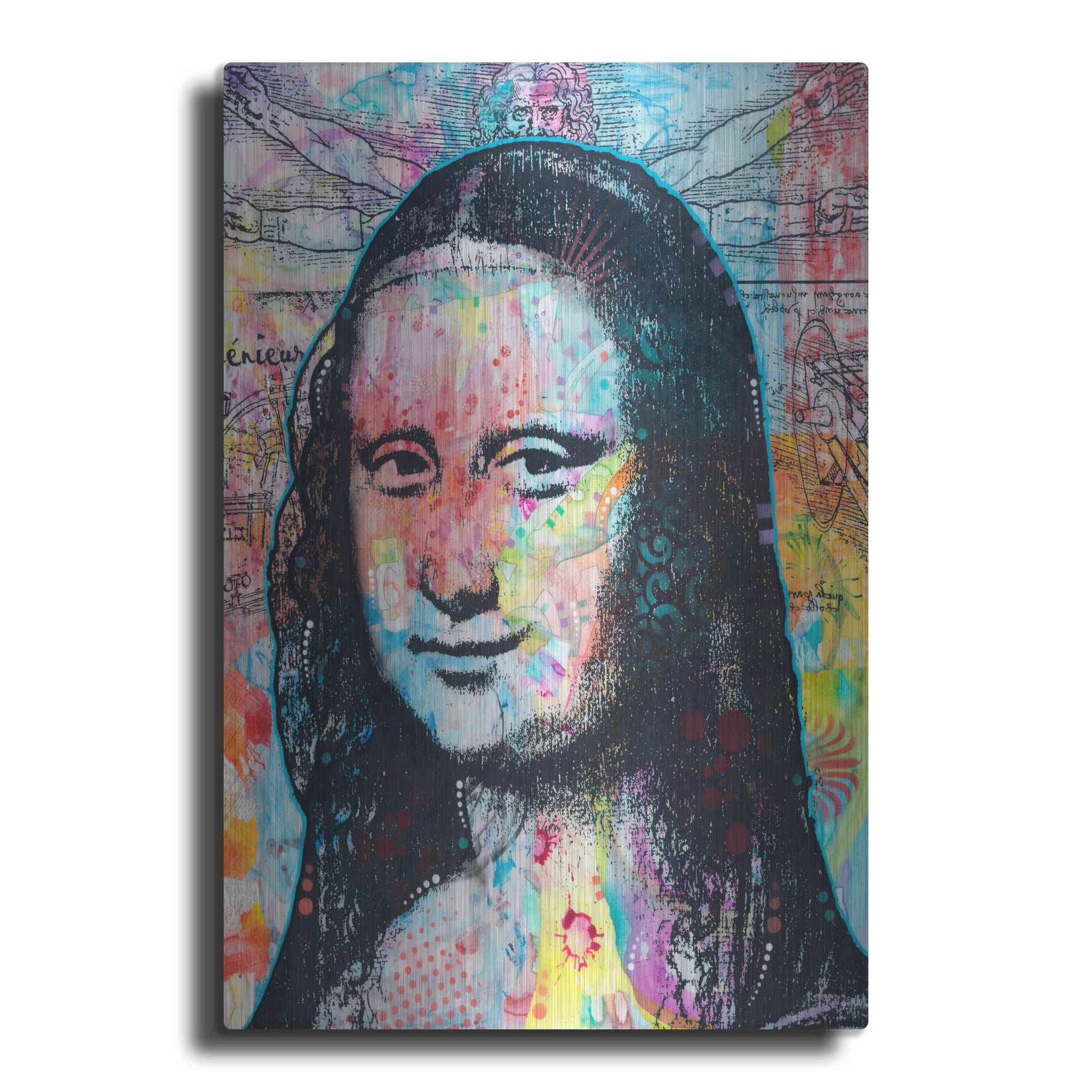 Luxe Metal Art 'Mona Lisa with David on Top' by Dean Russo, Metal Wall Art