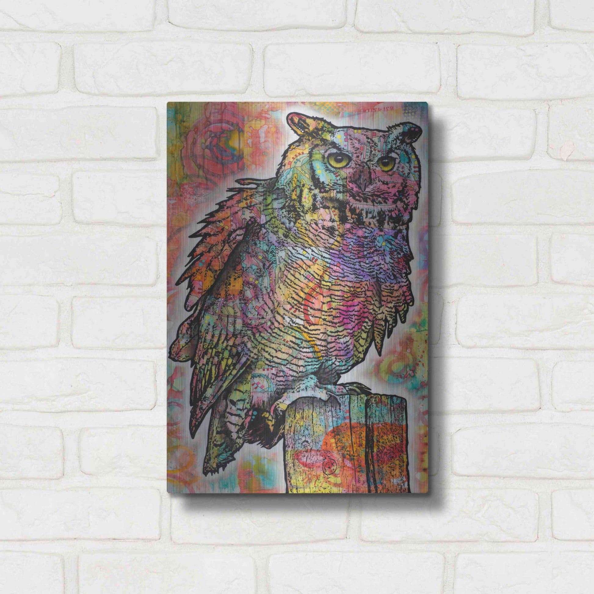 Luxe Metal Art 'Owl Perch' by Dean Russo, Metal Wall Art,12x16