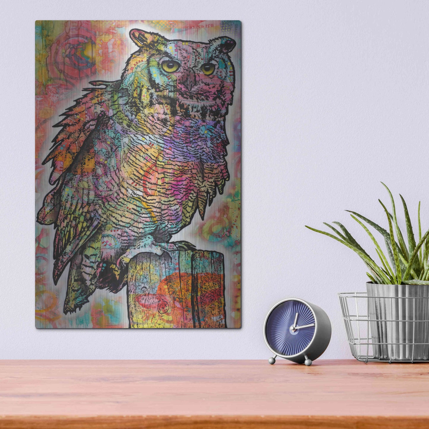 Luxe Metal Art 'Owl Perch' by Dean Russo, Metal Wall Art,12x16